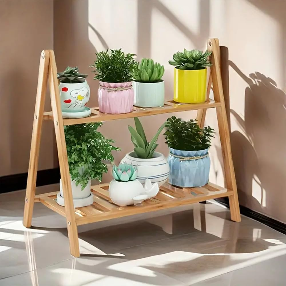 2-Tier Potted Plant Display Stand, Outdoor Plant Stand for Flower Pots and Shrubs in Pots Multifunctional, Plants Shelf or Living Room Balcony Garden, 50Cm, Natural image number 5