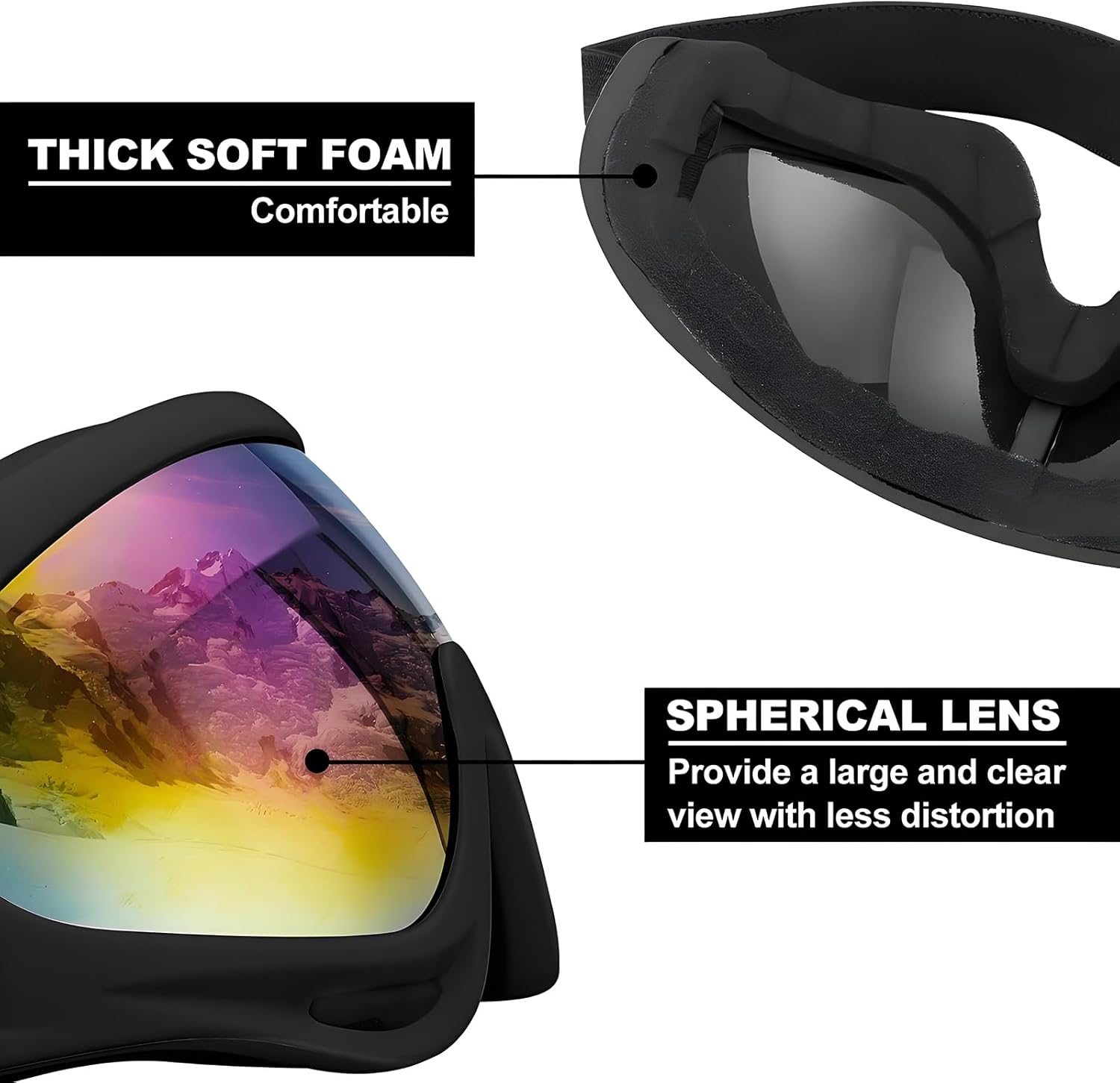 Ski Goggles, Motorcycle Goggles, UV Protection, Adjustable Snowboard Snow Goggles for Men, Women, Adult, Youth image number 6