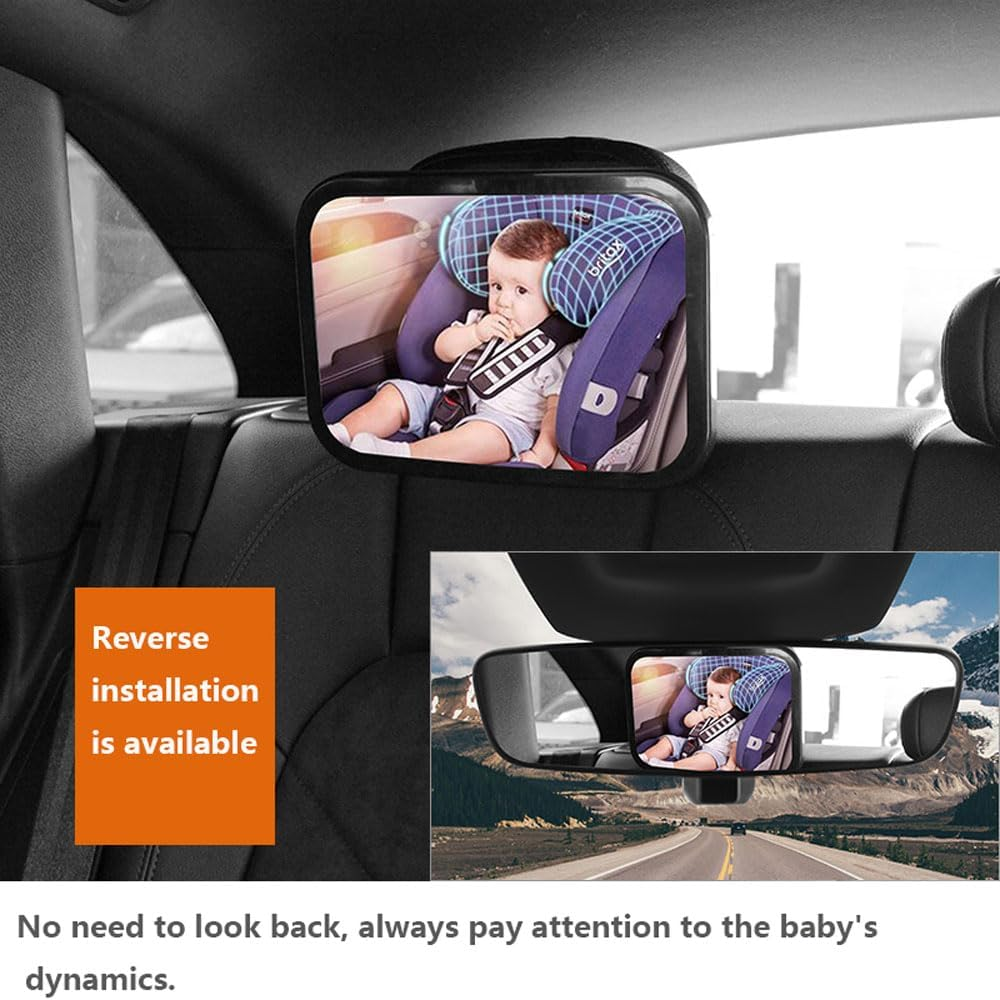 Baby Car Mirror 360&deg; Rotating - Shatterproof Backseat Infant Safety Mirror, Wide Angle Rear View Observation for Toddlers, Universal Fit Vehicle Travel Mirror image number 6