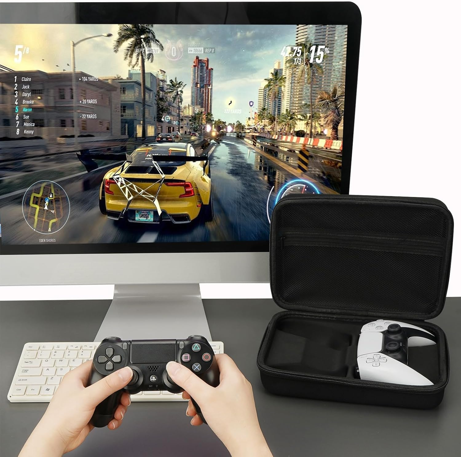 Geekria Two Controllers Travel Carrying Bag Compatible with Sony PS5 Dualsense, Dualshock 2/4, Xbox One, Series X, 8Bitdo Pro2, Protective Storage with Internal Mesh Pocket image number 3