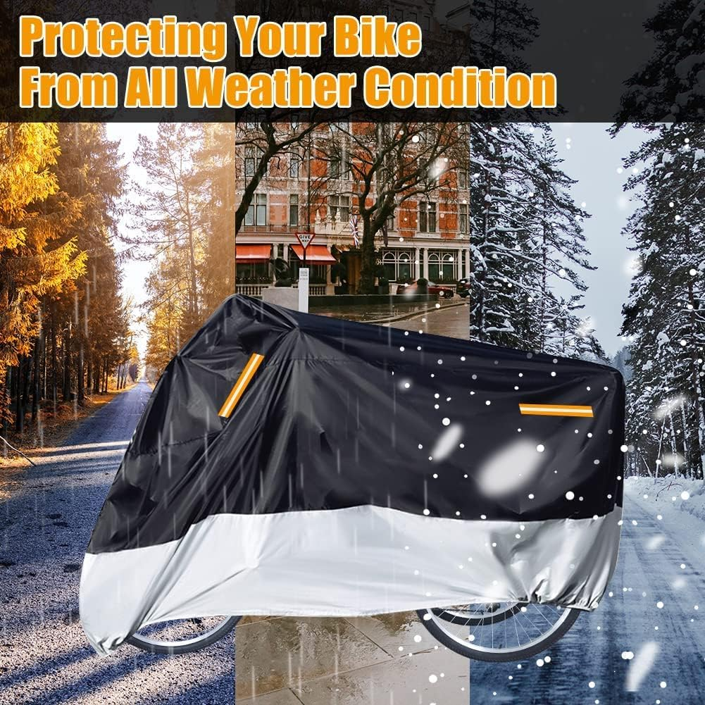 Premium Adult Tricycle Cover, Universal for All 3 Wheel Bike Motorcycle Outdoor and Indoor Cover Storage (104" X 43.3" X 49") (Black & Silver, 210D) image number 5