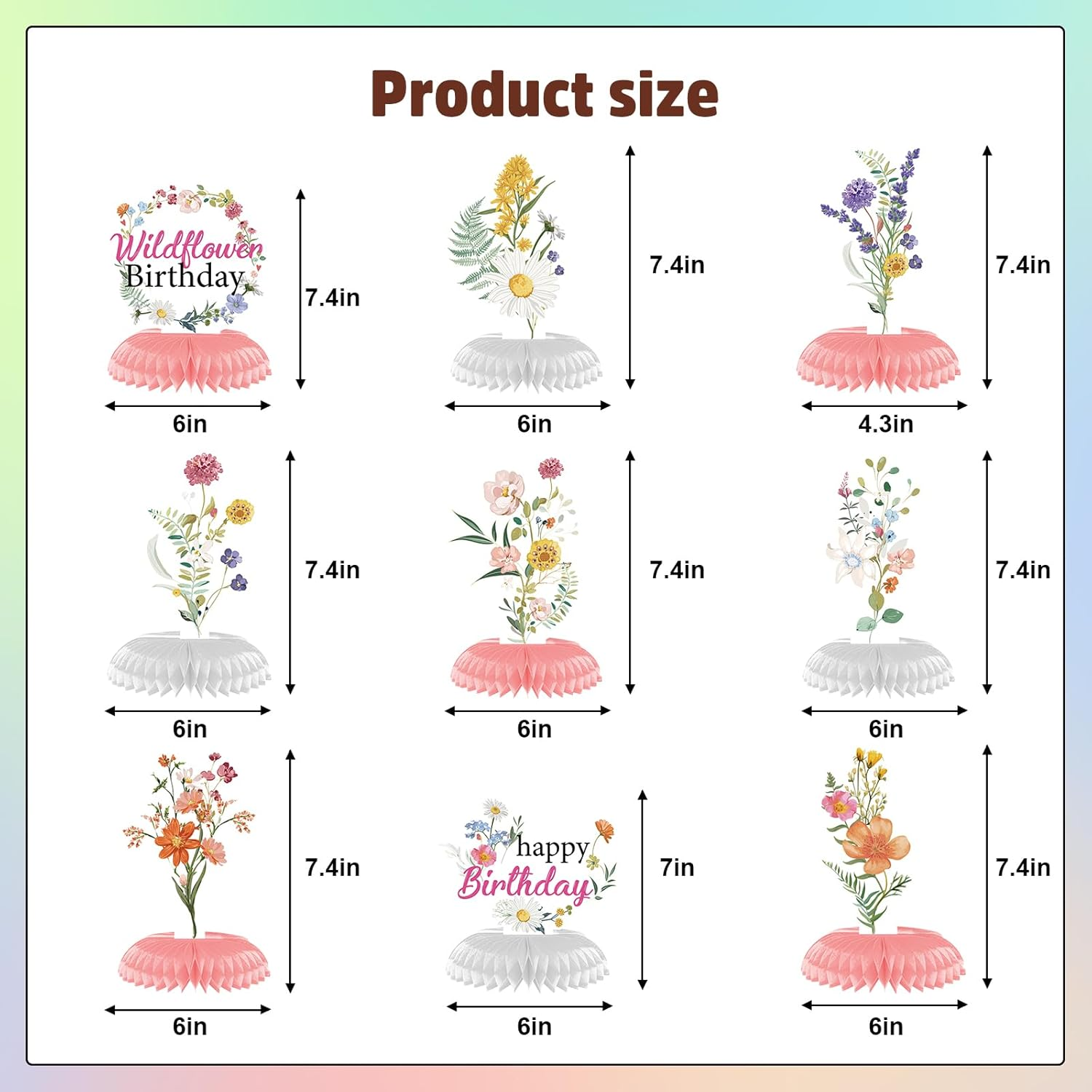 Flower Birthday Table Decorations - 9PCS Wildflower Birthday Party Decorations Spring Birthday Party Table Decor Supplies Floral Birthday Party Honeycomb Centerpiece Decorations for Girls Women image number 4