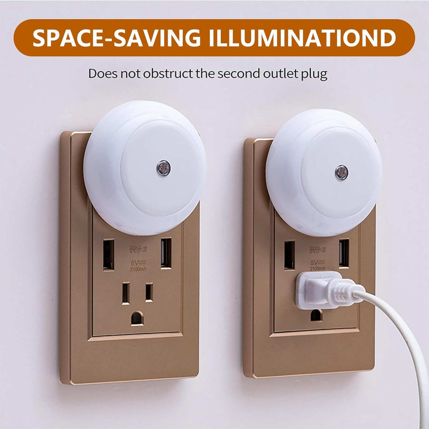 4 Pack Plug in Night Lights, Circular Smart Night Light, Bedroom, Living Room, Kitchen, Staircase Plug-In Wall Light, Amber Light Smart Home Light (Au) image number 5