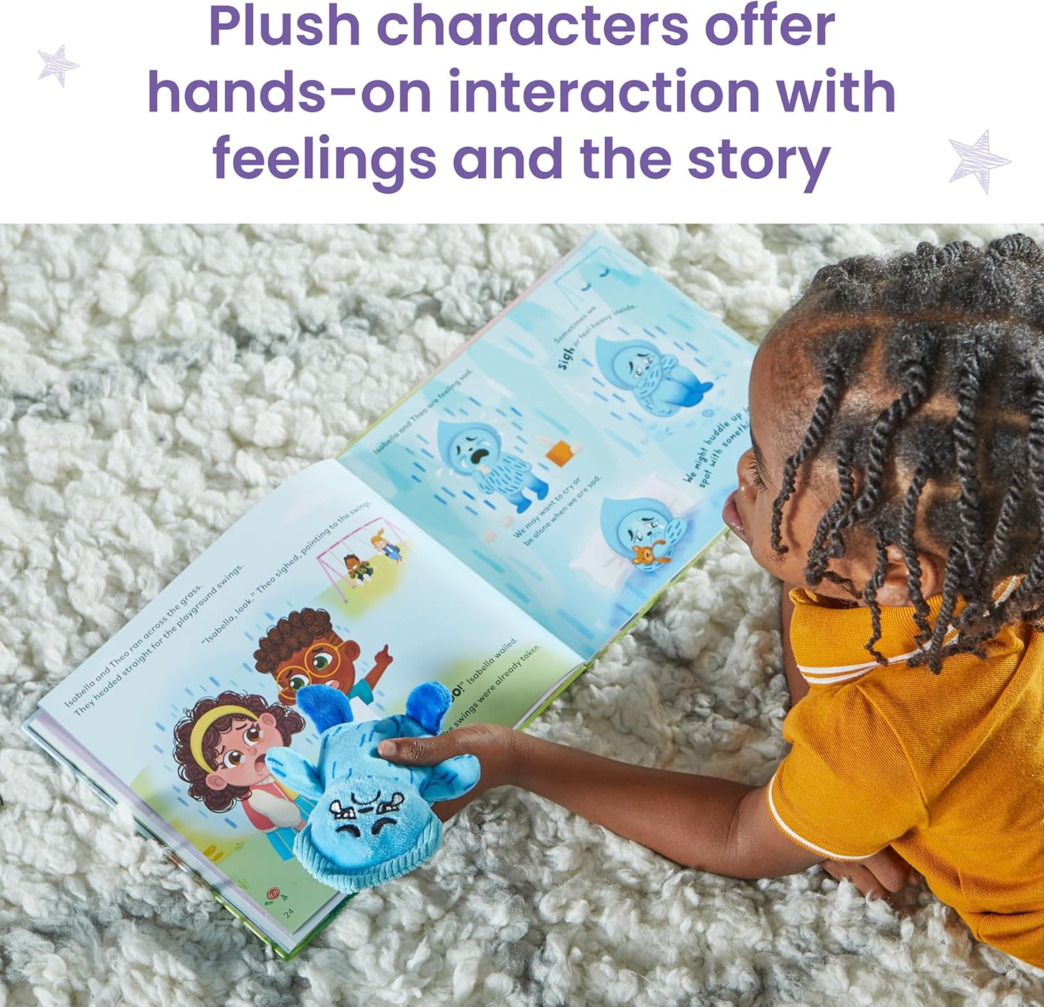 Hand2Mind Feelings Family Introductory Storybook and Plush Set, Toddler Emotions Book, Social Emotional Learning Activities, Play Therapy Toys, Preschool Books 3-5, Calm down Corner Supplies