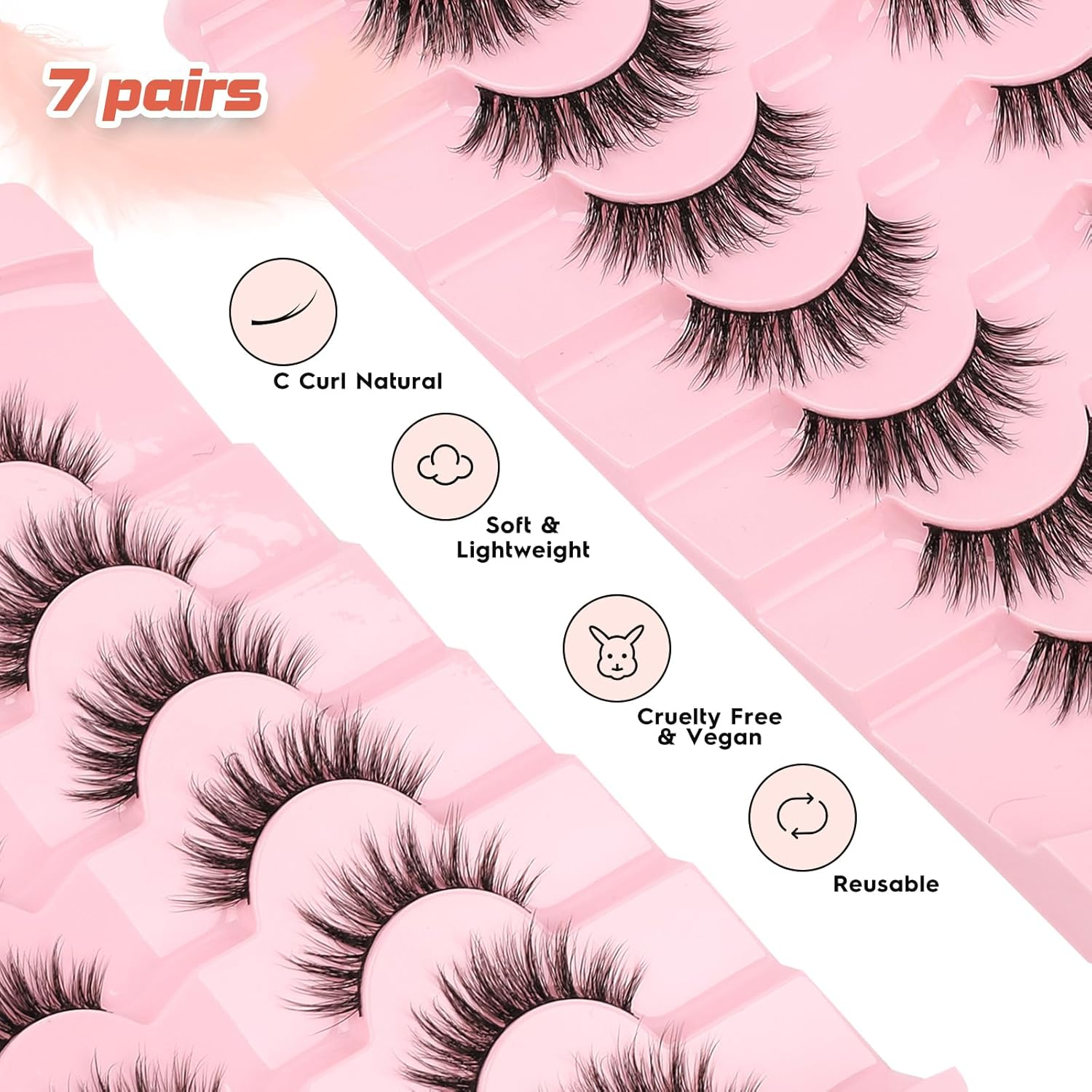Eyelashes, Cat Eye Lashes, 15 Mm False Eyelashes, 3D Volume Fake Lashes, Natural Eyelashes, Thin Band, Wispy Eyelashes, Eyelash Extensions, C Curl Eyelashes, Siligli False Lashes Pack, 7 Pairs image number 5