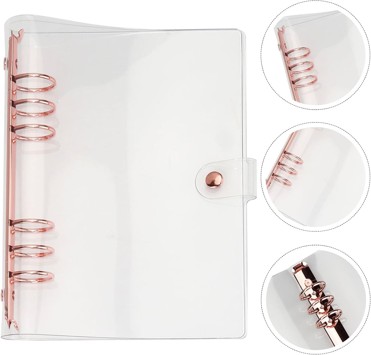SHERCHPRY A5 Loose-Leaf Notebook Cover 6-Ring Binder PVC Rose Gold Refillable Notepad Cover Portable for Student Office Supplies image number 3