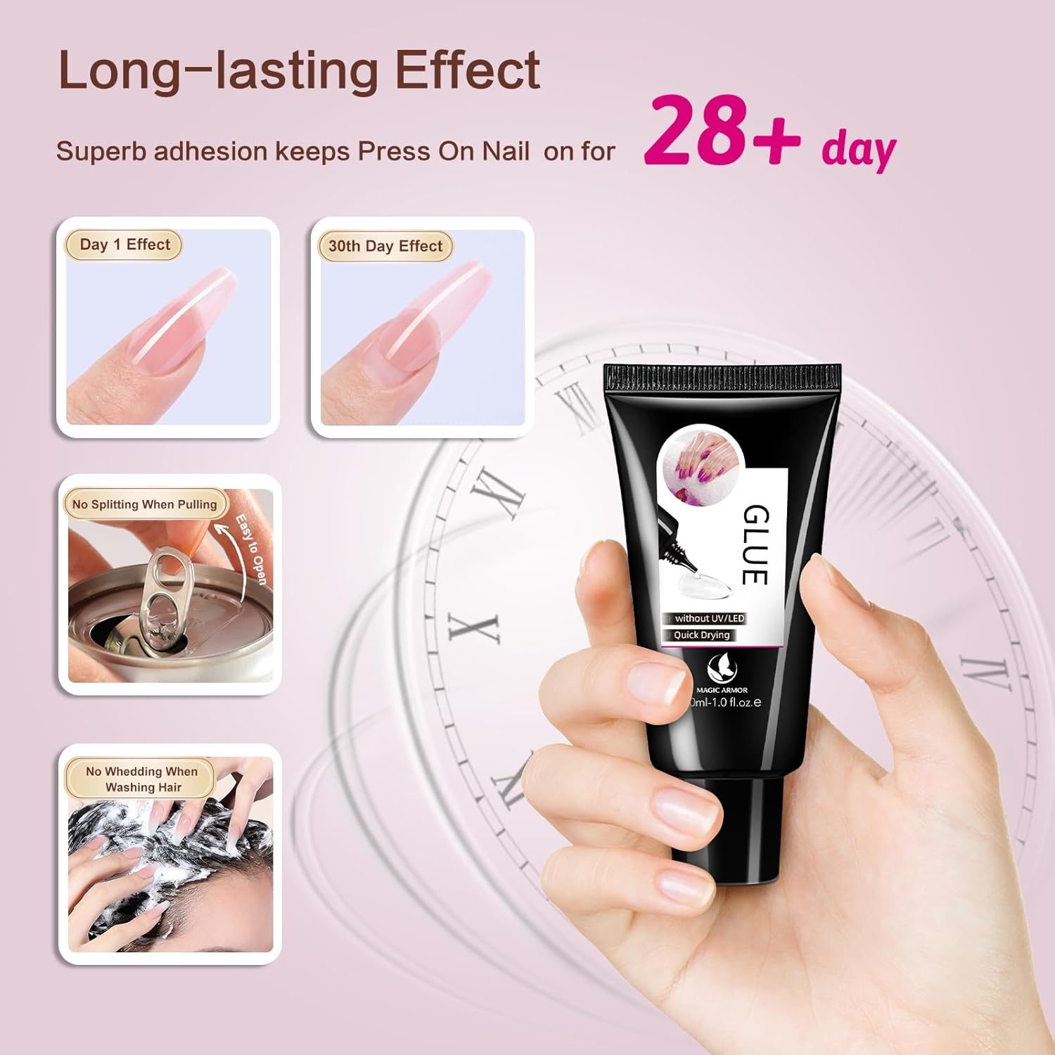 MAGIC ARMOR Nail Glue Gel Latest No Uv Light Needed - 30G Semi Solid Glue for Press on Nails Long Lasting Fake Acrylic Nails Kit Strong Glue Gel with Cuticle Pusher