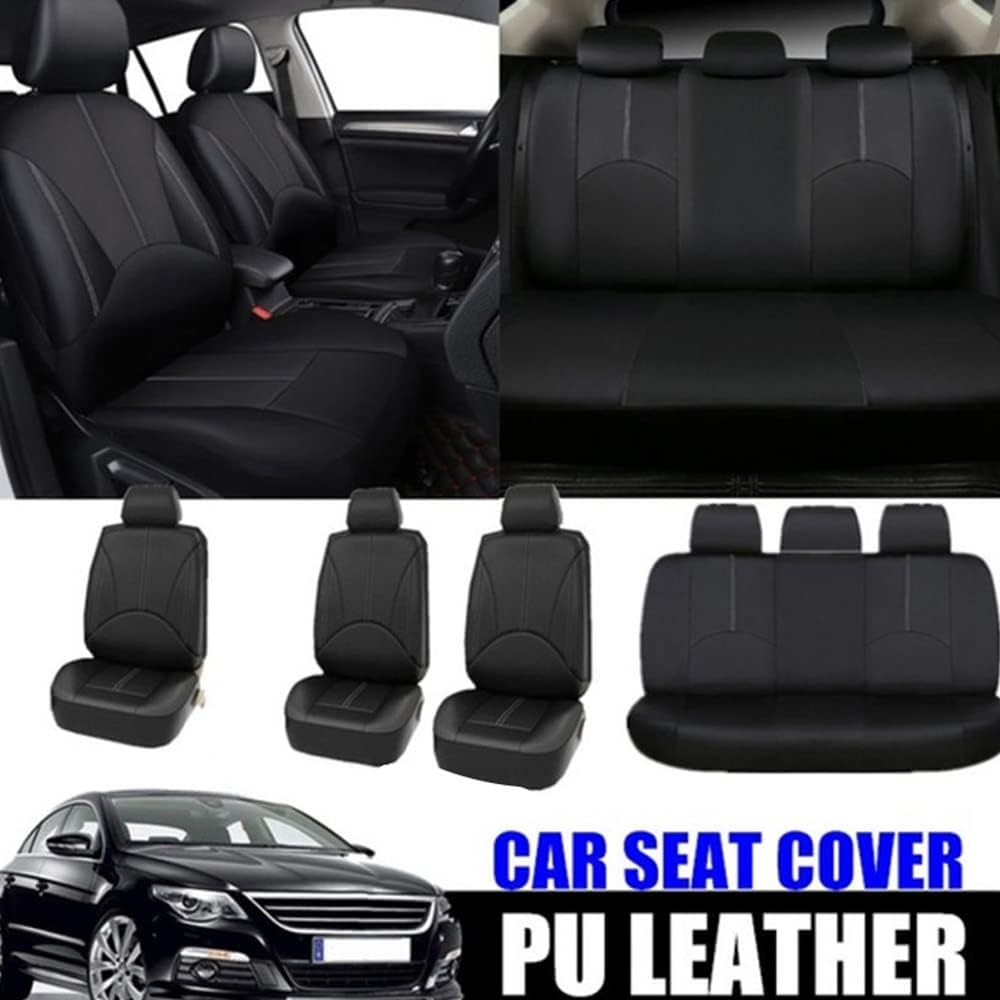 Universal Car PU Leather Front Car Seat Covers Fine Quality Back Bucket Car Seat Cover Auto Interior Car Seat Protector Cover Black 2