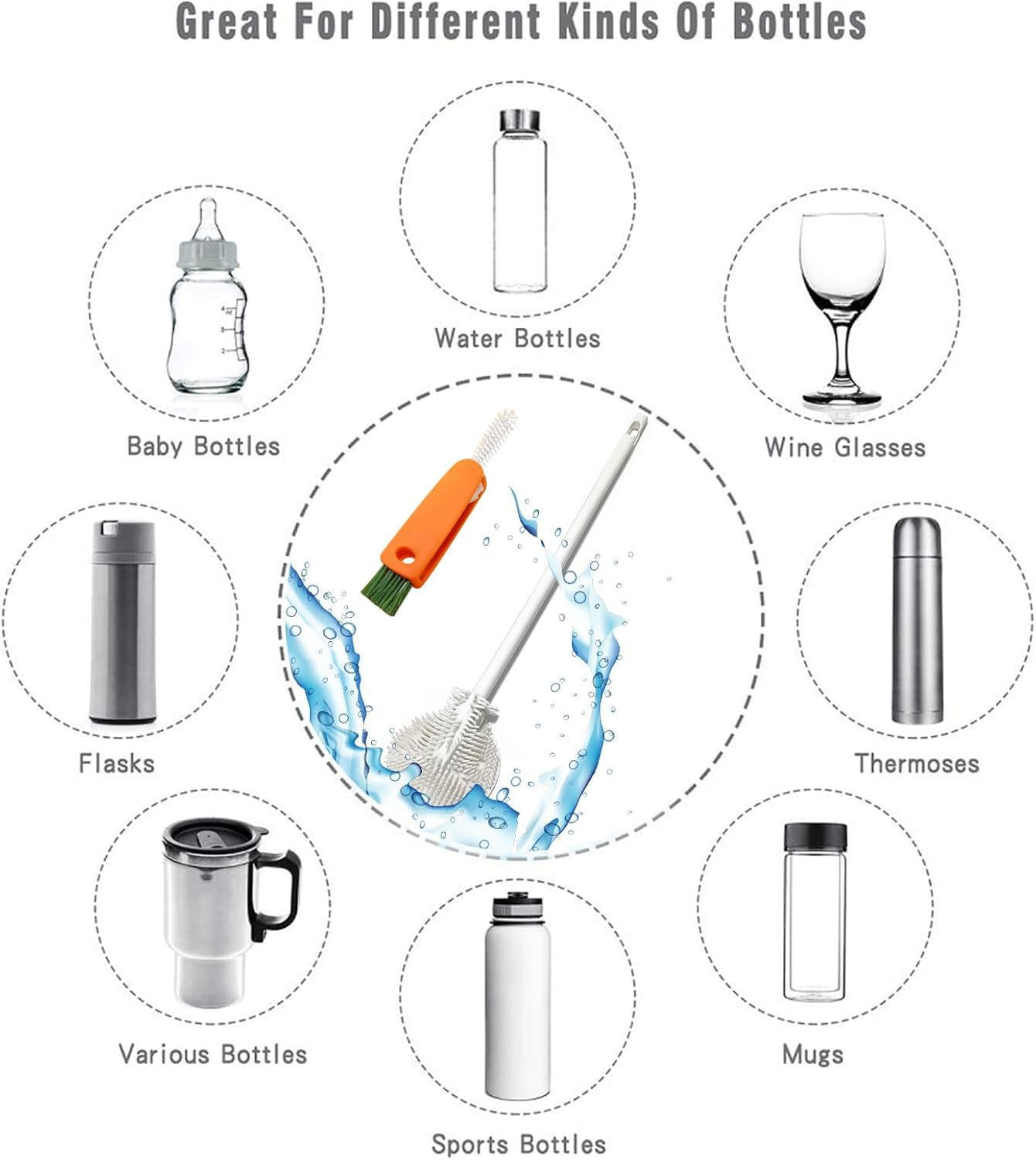 2 PCS Silicone Cleaning Brush Long Handle, 1PCS 3 in 1 Tiny Bottle Cup Lid Detail Brush,Reusable Bottle and Cup Brush, Suitable for Kitchen and Home Use Bottle Cleaning Brush Cleaning Tool image number 4