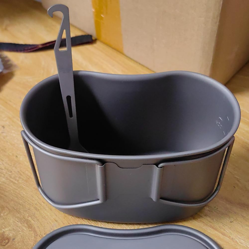 Titanium GI Cup and Titanium Spoon Combo, Camping Bowl 950Ml Lunch Box with Foldable Handle for Outdoor Camping Hiking Backpacking (Cup+Titanium Spork) - Cup+Titanium Spork image number 6