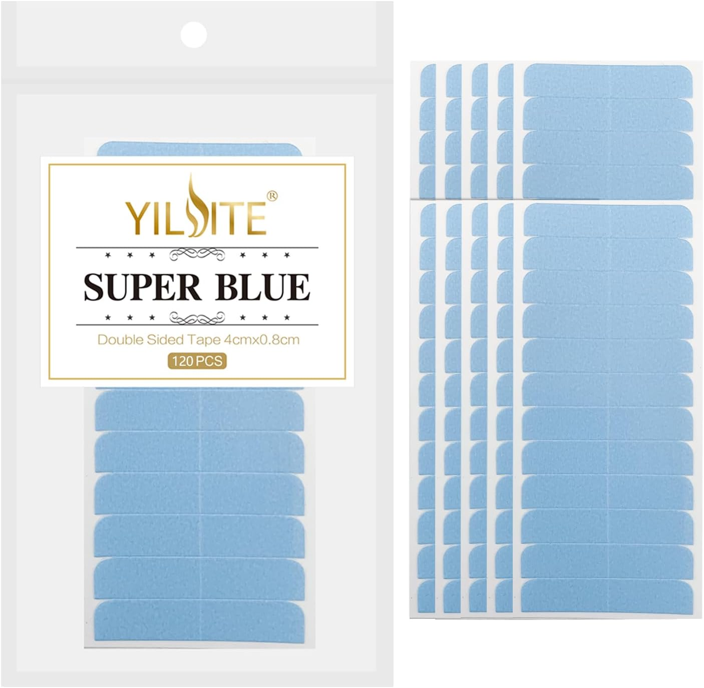 YILITE Hair Extensions Tape Double Sided Tape 4 X 0.8 Cm Self Adhesive Real Hair Tape for Replacement (120 Pieces Blue) image number 2
