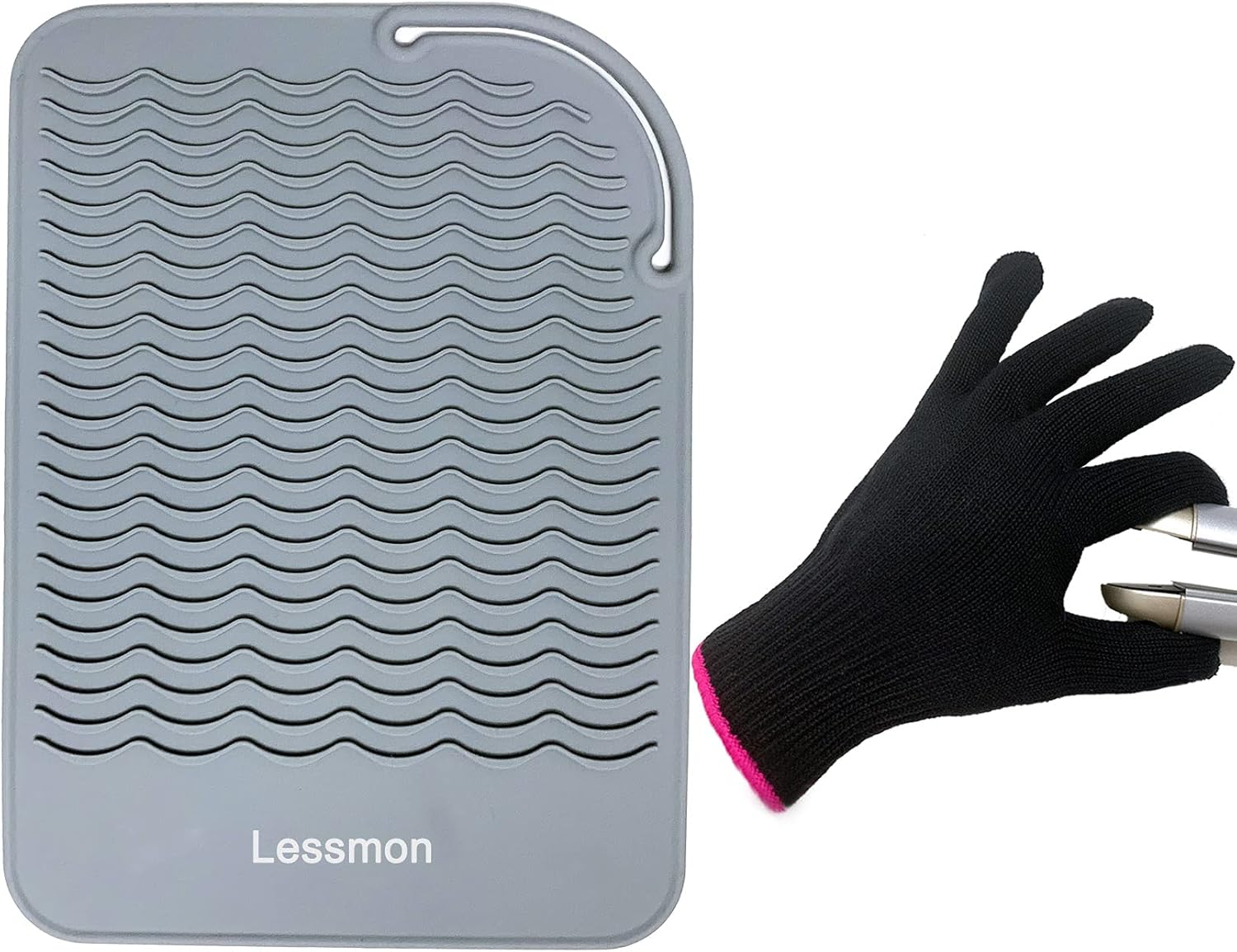Flat Iron Travel Mat, Curling Iron Counter Protector with Heat Resistant Glove for Curling Irons, Hair Straightener, Flat Irons and Hair Styling Tools, 9&rdquo; X 6.5&rdquo;, Gray by Lessmon image number 4