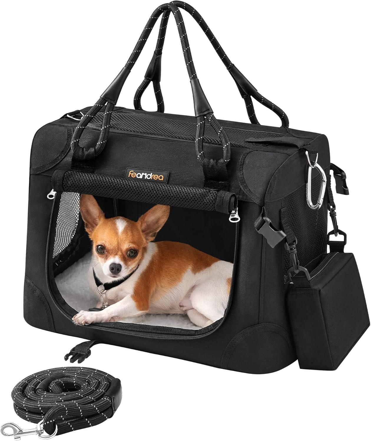 Feandrea Airline Approved Small Dog Carrier, Collapsible Pet Travel Carrier, Size S, with Metal Frame, Leash, Pocket, for Cats and Small Dogs up to 13 Lb, 17 X 12 X 12 Inches, Classic Black UPDC004B01 image number 3
