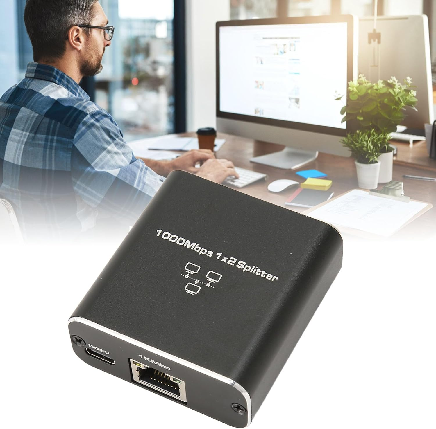 2 Port Gigabit Unmanaged Ethernet Switch, 1000Mbps 1 in 2 Out RJ45 Port Network Hub, Ethernet Splitter, Plug & Play, Aluminum Alloy Network Splitter for PC Laptop Router image number 4