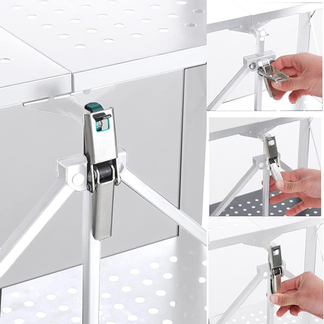 SOGA 2X 5 Tier Steel White Foldable Kitchen Cart Multi-Functional Shelves Portable Storage Organizer with Wheels image number 3