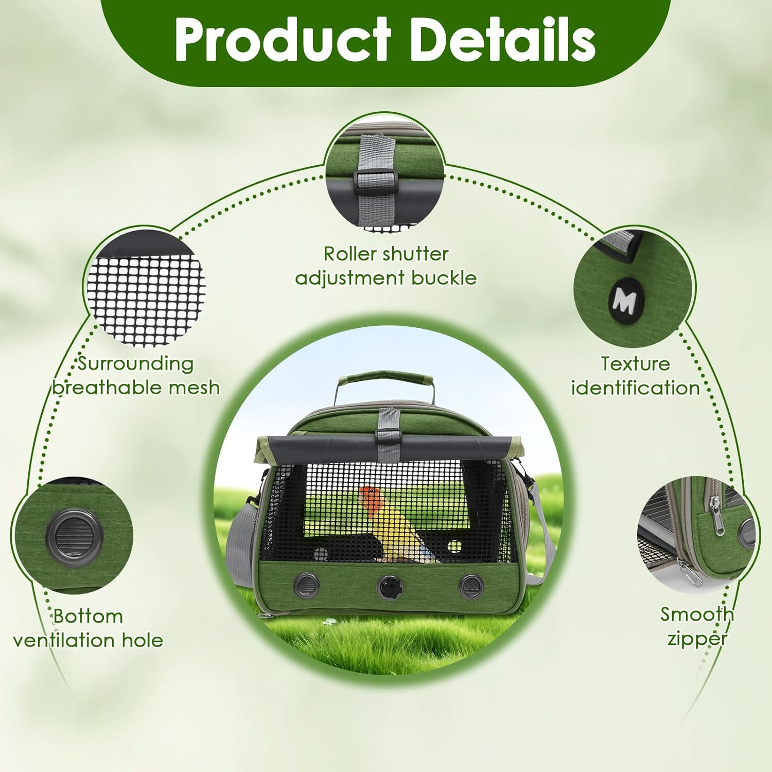 ZFLYCANP Bird Travel Carrier, Portable Pet Travel Cage with Tray and Breathable Clear Window, Parrot Parakeet Carrier with Standing Stick, Bird Carry Transport Bag for Outdoor Use image number 1