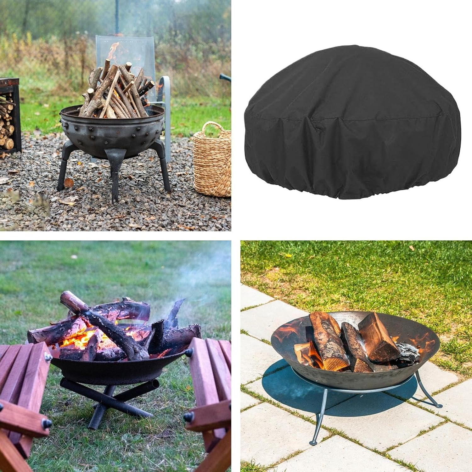 Outdoor Fire Pit Cover,Windproof Oxford Fabric - Waterproof Outdoor Fire Pit Cover | for Sunlight Snow Leaves Debris Grilling Barbecue Cooking Burning Bonfire - 85&times;40Cm image number 4