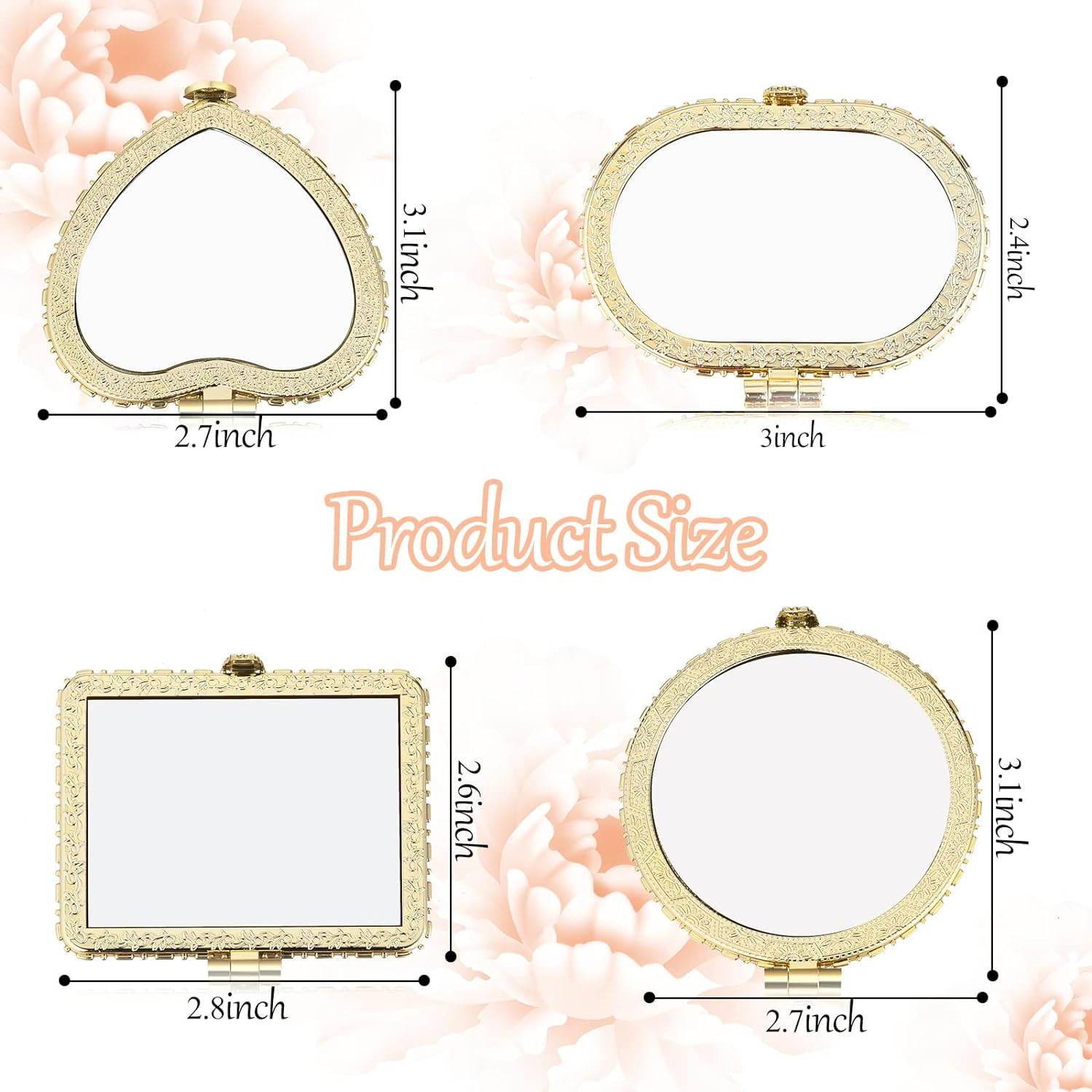 Blulu 8 Pieces Compact Mirror Bulk for Purse Flower Small Floral Retro Folding Portable Pocket Mirror for Women Girls Travel Gift(Gold Edge) - Gold Edge image number 6