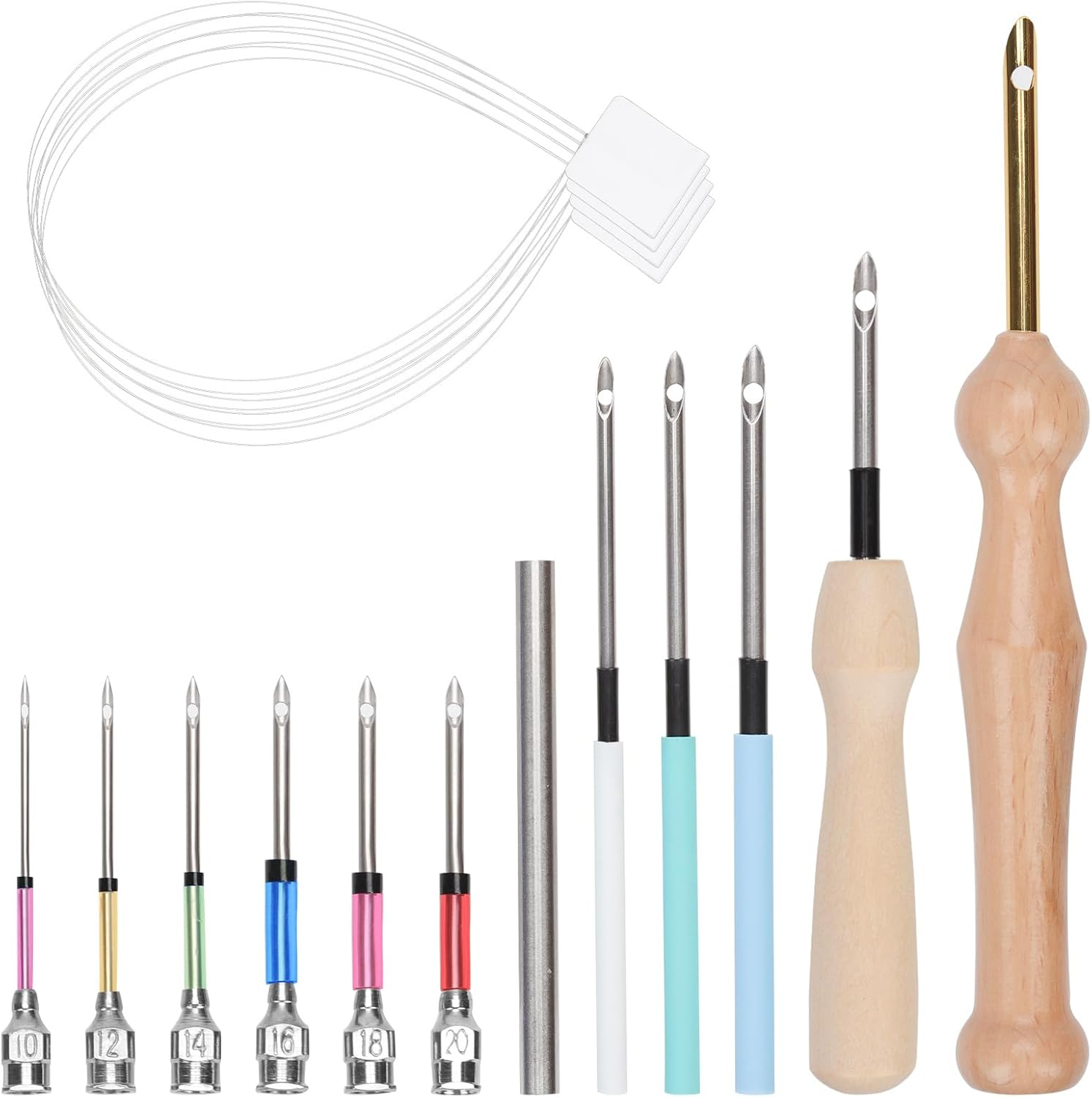 16Pcs Punch Needle Kits, Punch Needle Tool Punch Needle Embroidery Kit Sewing Art Needles with 6 Sizes Bare Needles Punch Needle Heads for Adults Beginner Floss Cross Stitch DIY Craft image number 3