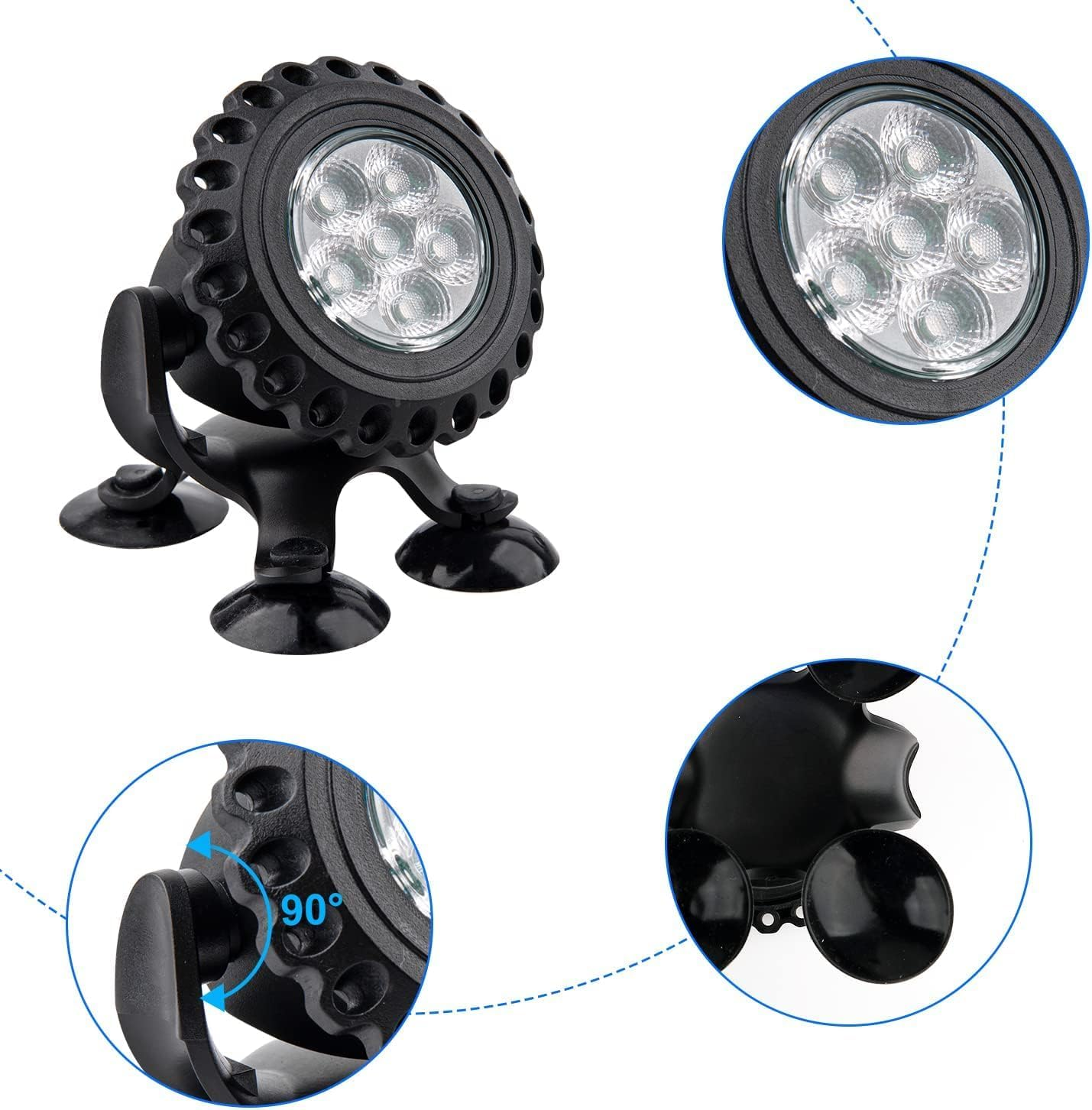 Solar Powered Multi-Colour Pond Lights, 3 Spotlights, 6 Colour Options,Underwater LED Pond Lights RGB Submersible Fountain Lights IP68 Waterproof Fish Tank Light for Aquarium Garden Pool Fountain image number 6