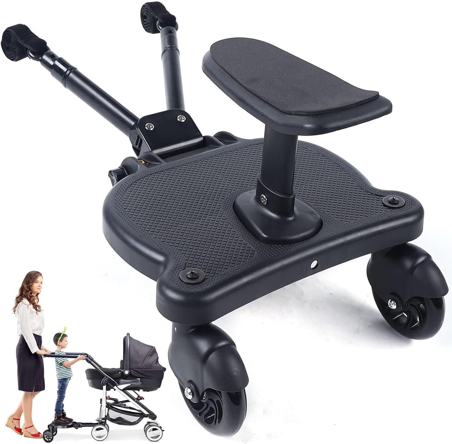 Universal Stroller Board with Replaceable Seat, 2 in 1 Sit and Stand Stroller Board, Stroller Standing Board, Stroller Attachment for Toddler to Ride, Holds Children up to 55Lb image number 2