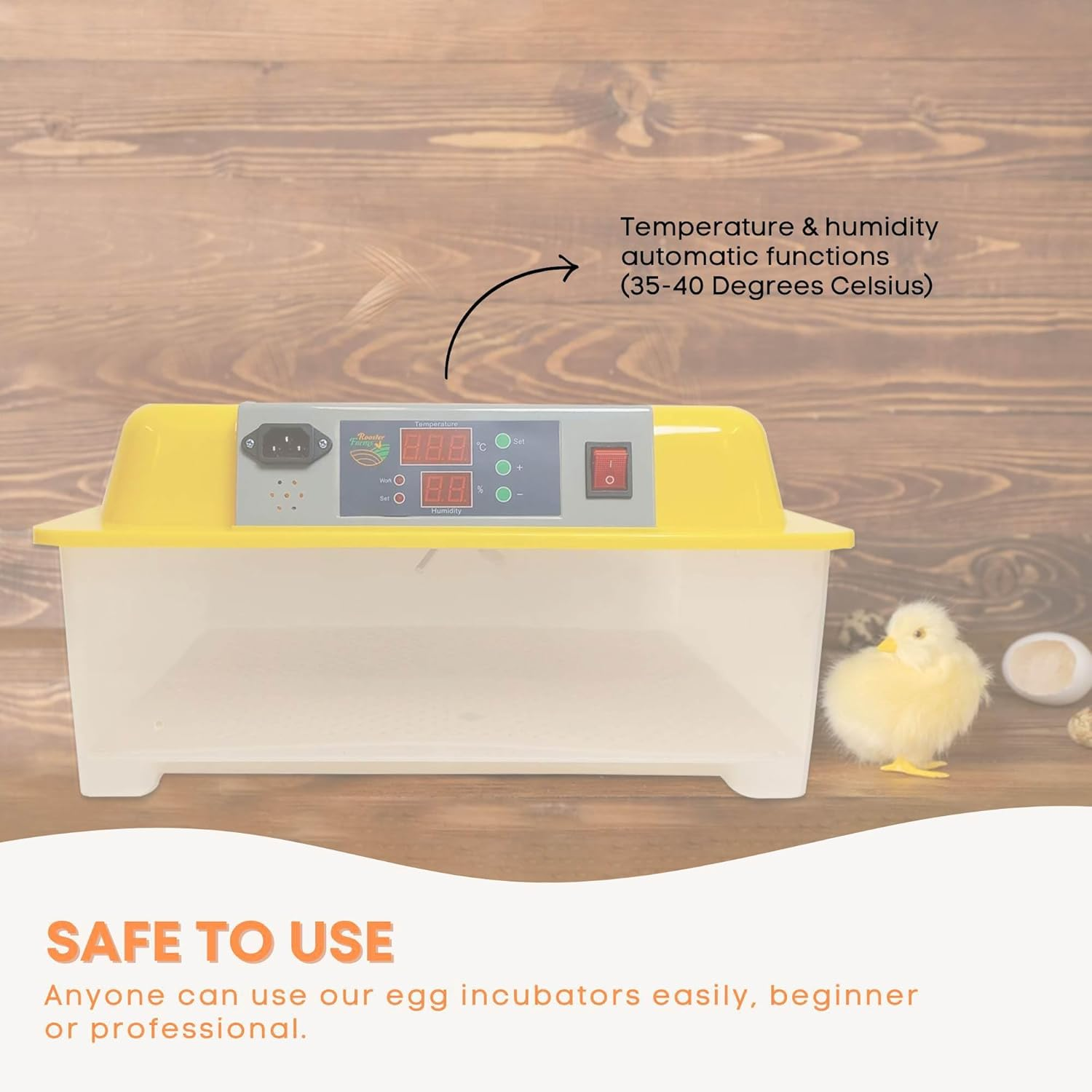 Electric 24 Egg Incubator + Accessories for Chicken, Quail, Duck - Smart, Yellow, 47 X 33 X 23 Cm