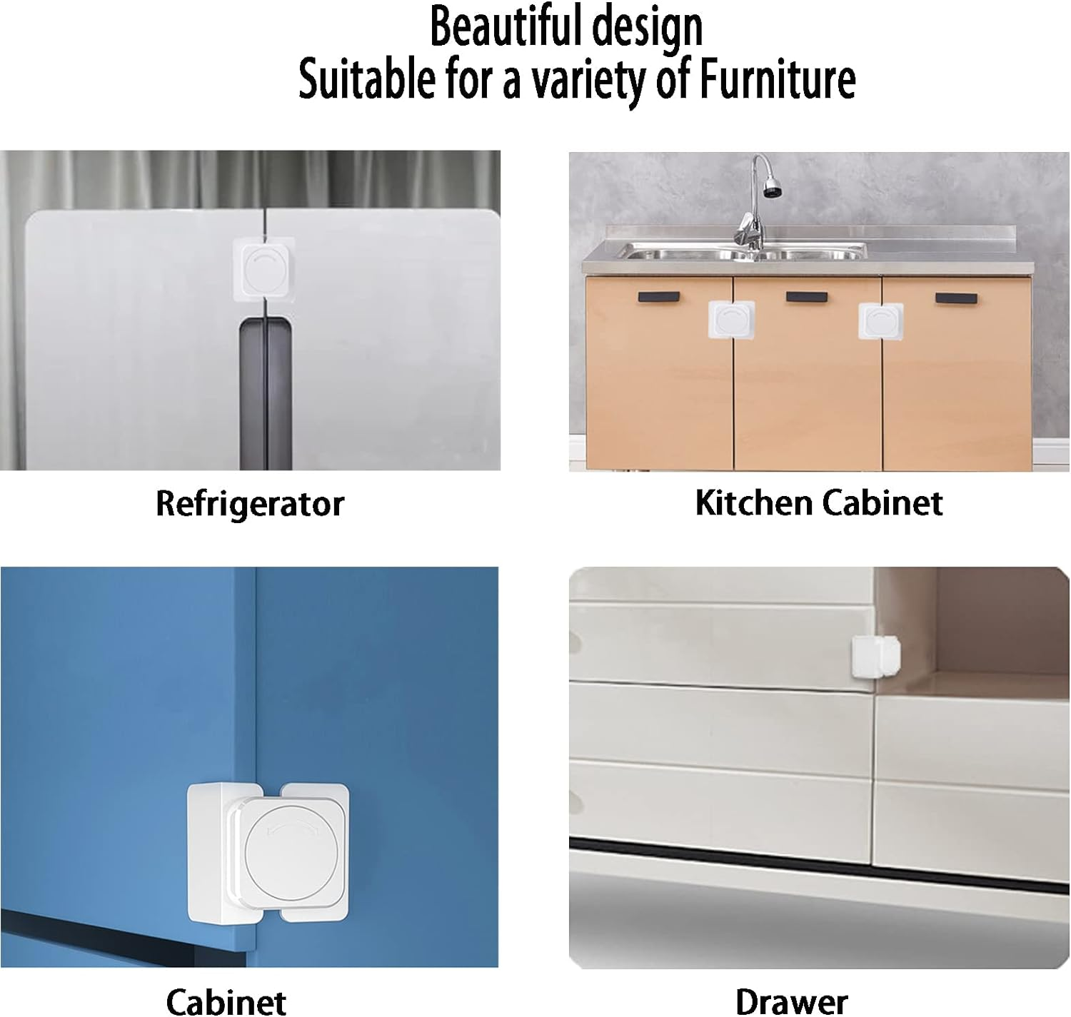 Cabinet Locks(12-Pack) for Babies, Kids and Toddlers Proofing Cabinet Child, Baby Locks Suitable for Cabinets, Drawer and Refrigerator with Easy Installation (White) (8 Flat Lock + 4 Right Angle Lock) image number 4