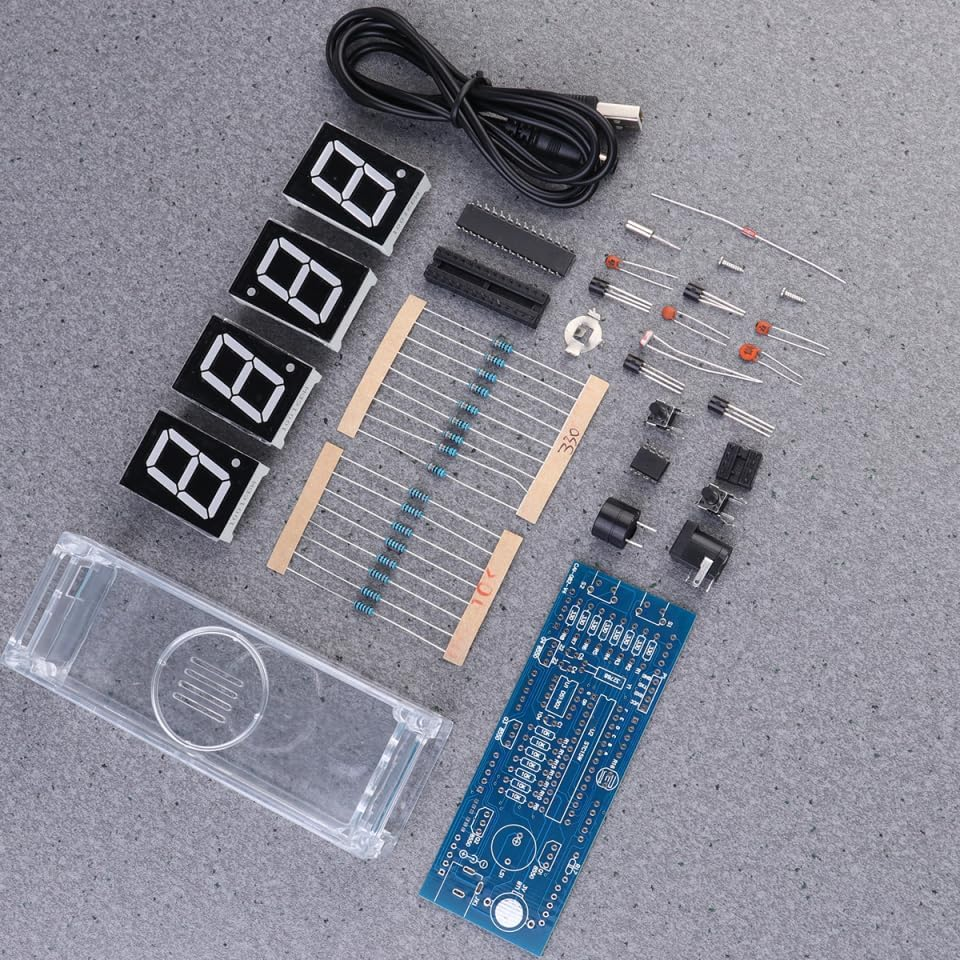 WOFASHPURET Digital Alarm Clock Kit, 1 Set DIY Rotating Digital LED Display Module Alarm LED Components Soldering Practice DIY Timer Kit for Home School Office - Red image number 4