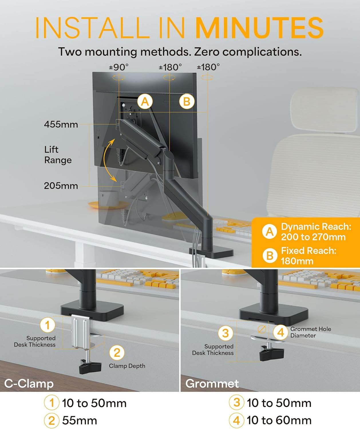 Neatzon Single 32" Monitor Arm Desk Mount for 10 Kgs Screens, Height Adjustable, VESA Compatible, Cable Management, NZ-ARM-03