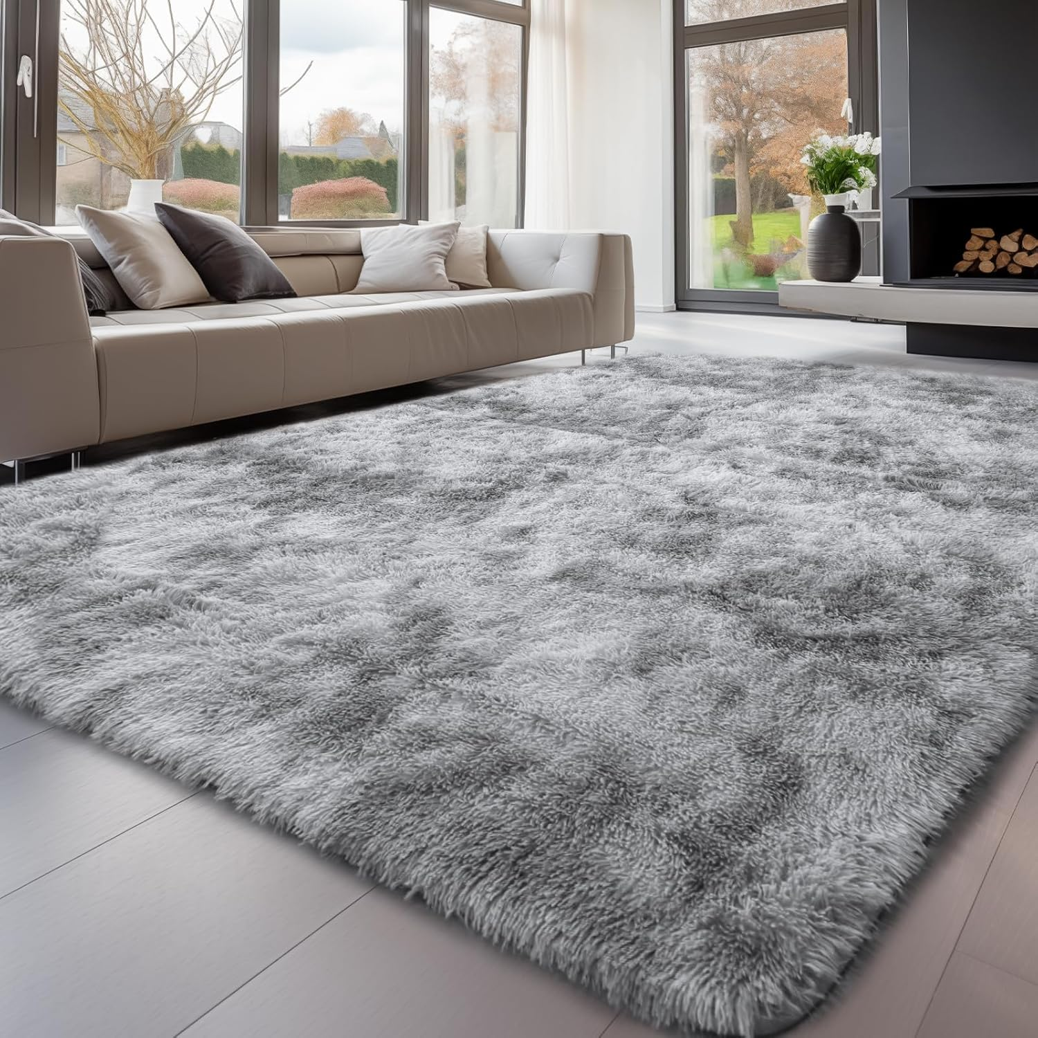 EDIMENS Super Soft Indoor Modern Shag Area Carpet Smooth Floor Mat Fur Rugs Fluffy Rugs Anti-Skid Shaggy Area Rug Large Floor Mat for Bedroom, Kids Play Room, Dormitory, Hotel(Dark Grey,200 * 300Cm)
