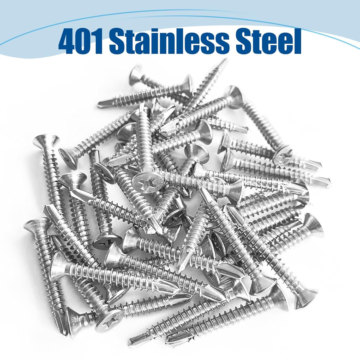 #8&times;3/4&Prime; Sheet Metal Screws 300Pcs, 410 Stainless Steel Flat Head Cross Self Drilling Screws image number 4