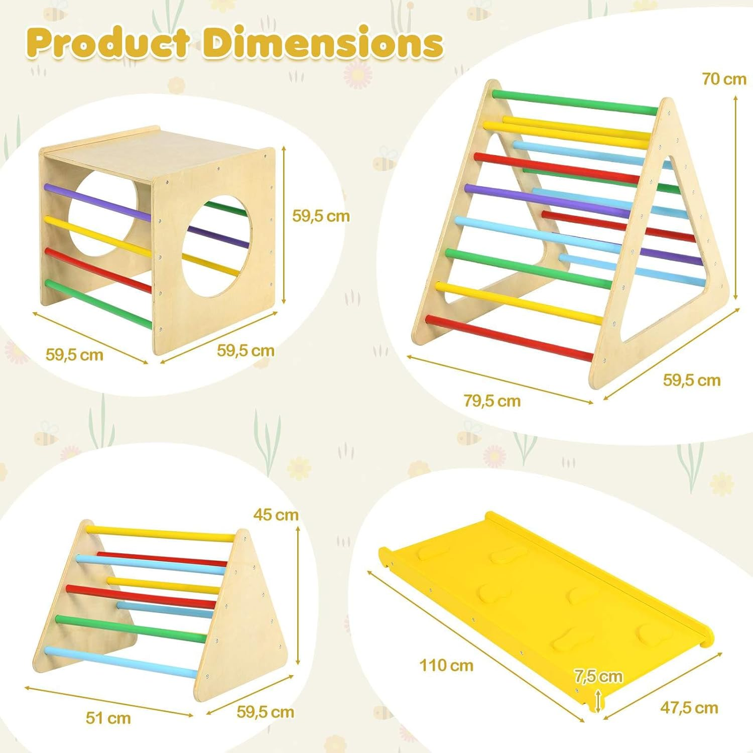 HONEY JOY 5 in 1 Triangle Climber with 2 Ramp, Wooden Climbing Toys for Toddlers, Multi-Combination Play Methods, Kids Montessori Play Gym Set Playground Climbing Ladder for Boys Girls image number 5