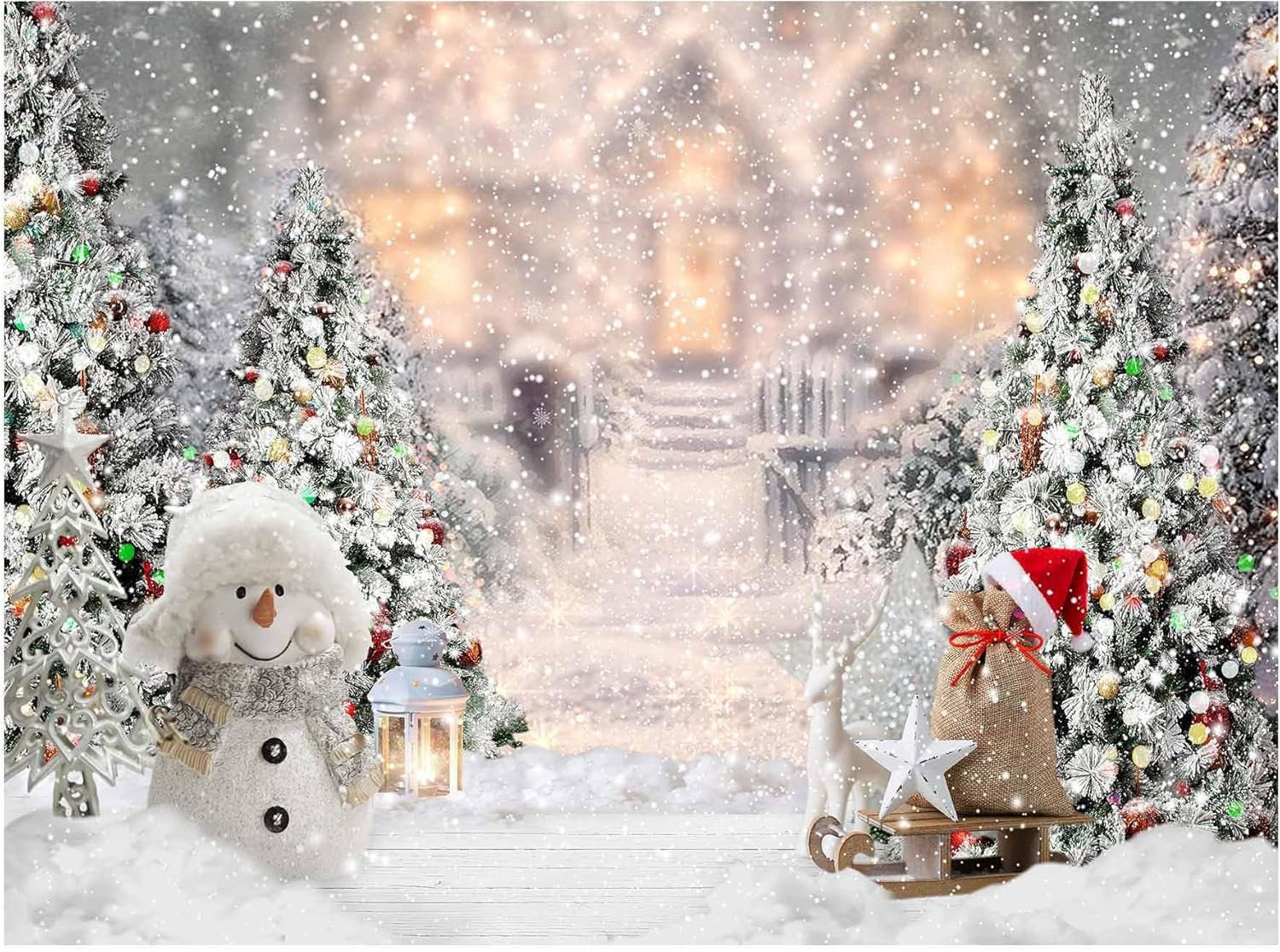 Allenjoy 8X6Ft Winter Christmas Backdrop for Photography Snowman Pine Tree Snowflake Portrait White Background Newborn 1St Birthday Children Baby Shower Party Decorations Photo Shoot Props Supplies image number 5