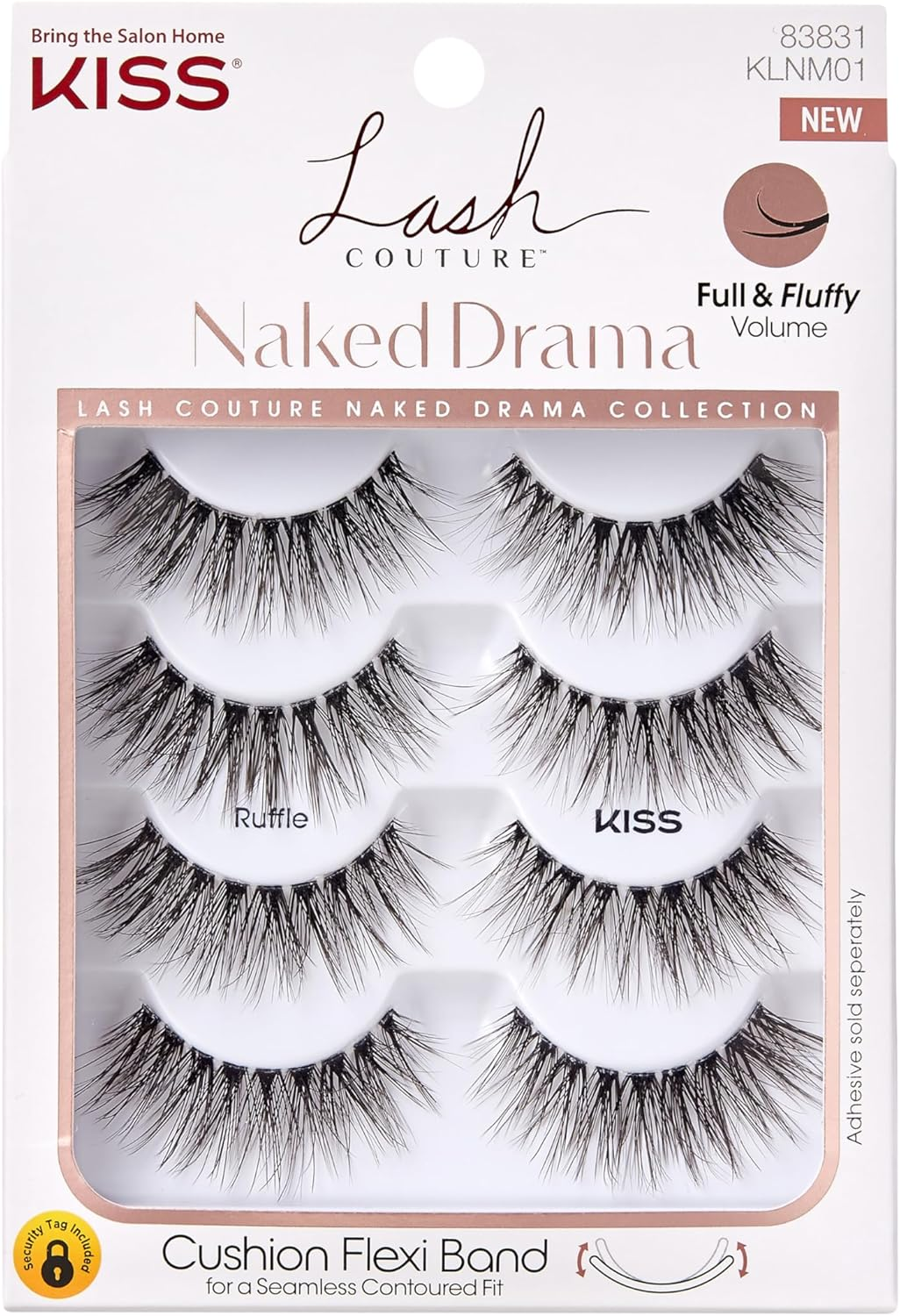 KISS Lash Couture Naked Drama Collection Multipack, Full & Fluffy Volume 3D Faux Mink False Eyelashes, Cushion Flexi Band & Split-Tip Technology, Reusable, Contact Lens Friendly, Style Ruffle, 4 Pairs image number 4