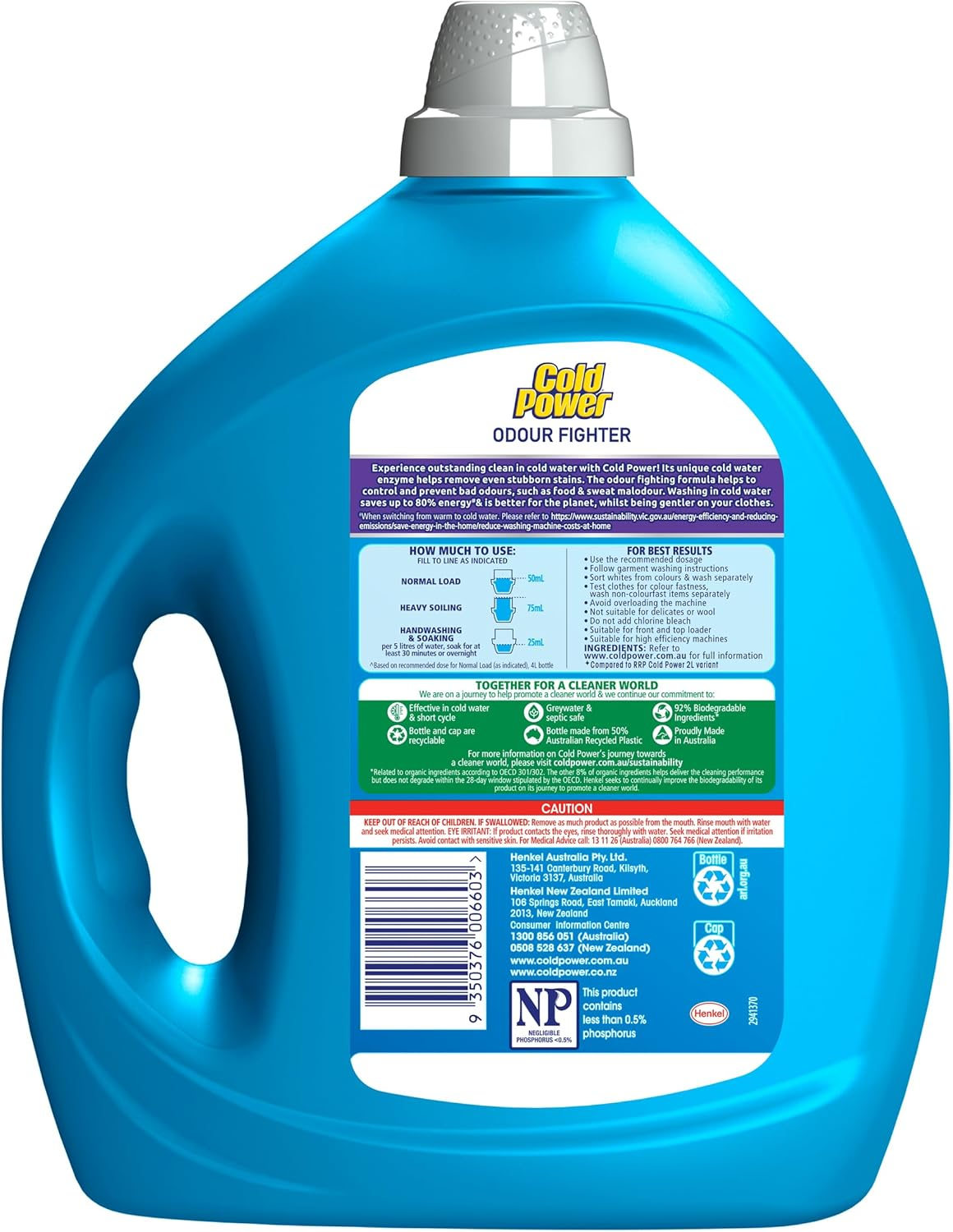 Cold Power Laundry Detergent Liquid Odour Fighter 4L image number 1