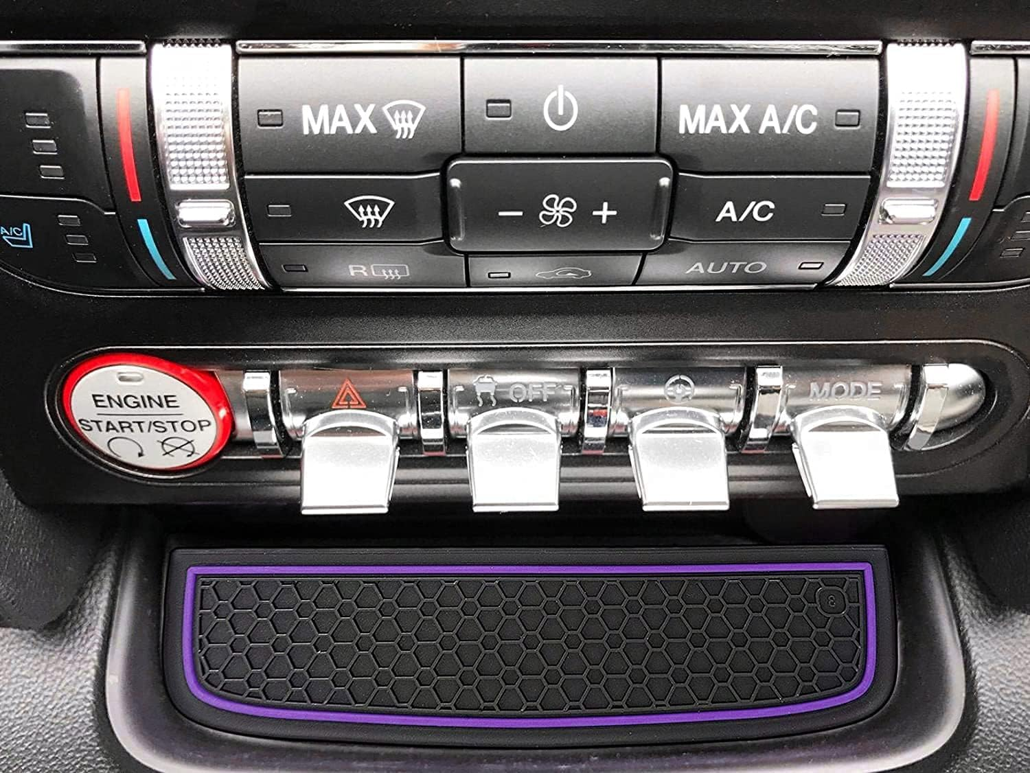 Auprite Non-Slip Mats for Mustang Accessories 2015-2023, Custom Fits Cup Holder Liners Mats Door Pocket Center Console Liners,5Pcs (Purple) - Blue image number 3