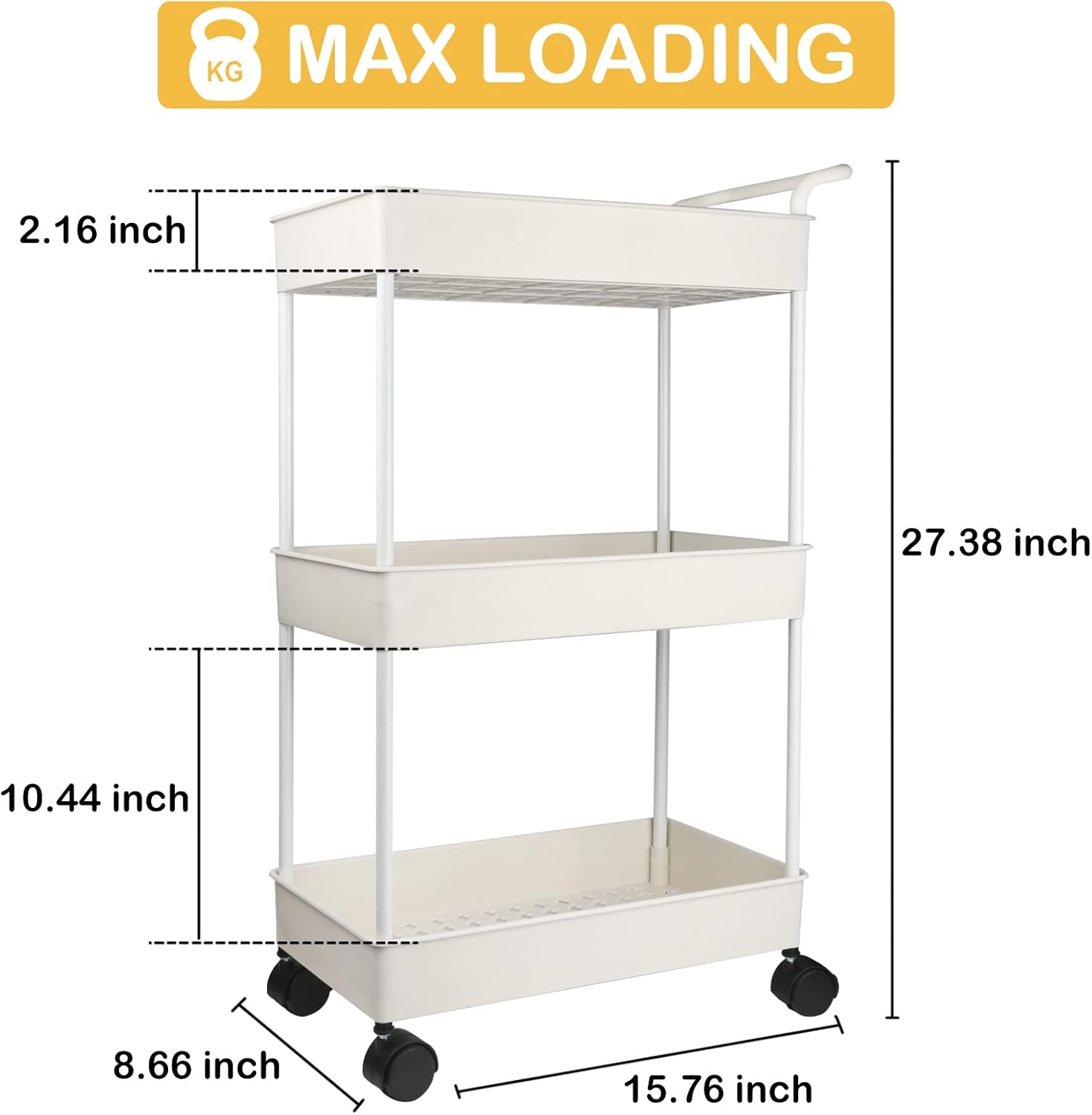 Volnamal Baby Diaper Caddy, Plastic Movable Diaper Cart Newborn Nursery Essentials Baby Diapers Organizer for Changing Table & Crib, Easy to Assemble, Beige (DH02W) image number 4