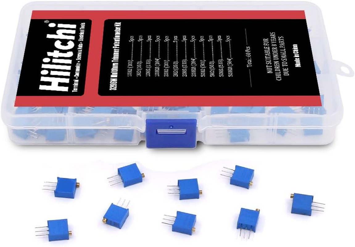 Hilitchi 120-Pcs [100 to 500K] Ohm 3296W Multiturn Trimmer Potentiometer Assortment Kit - [12 Value] image number 6