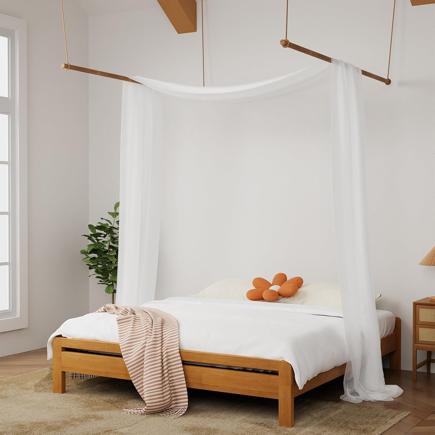 Canopy Bed Curtains - 2 Panel Curtains for Bed in 52 X 144 Inches Black Sheer Scarf Luxury Sheer Curtains for Adults Girls Room Decor(Twin,Black)