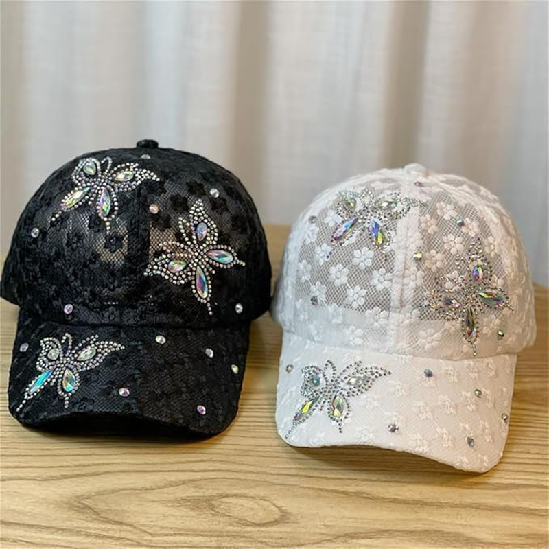 Women'S Bling Rhinestone Butterfly Baseball Cap Adjustable Hip Hop Hat Outdoor Casual Trendy Sun Hat image number 3