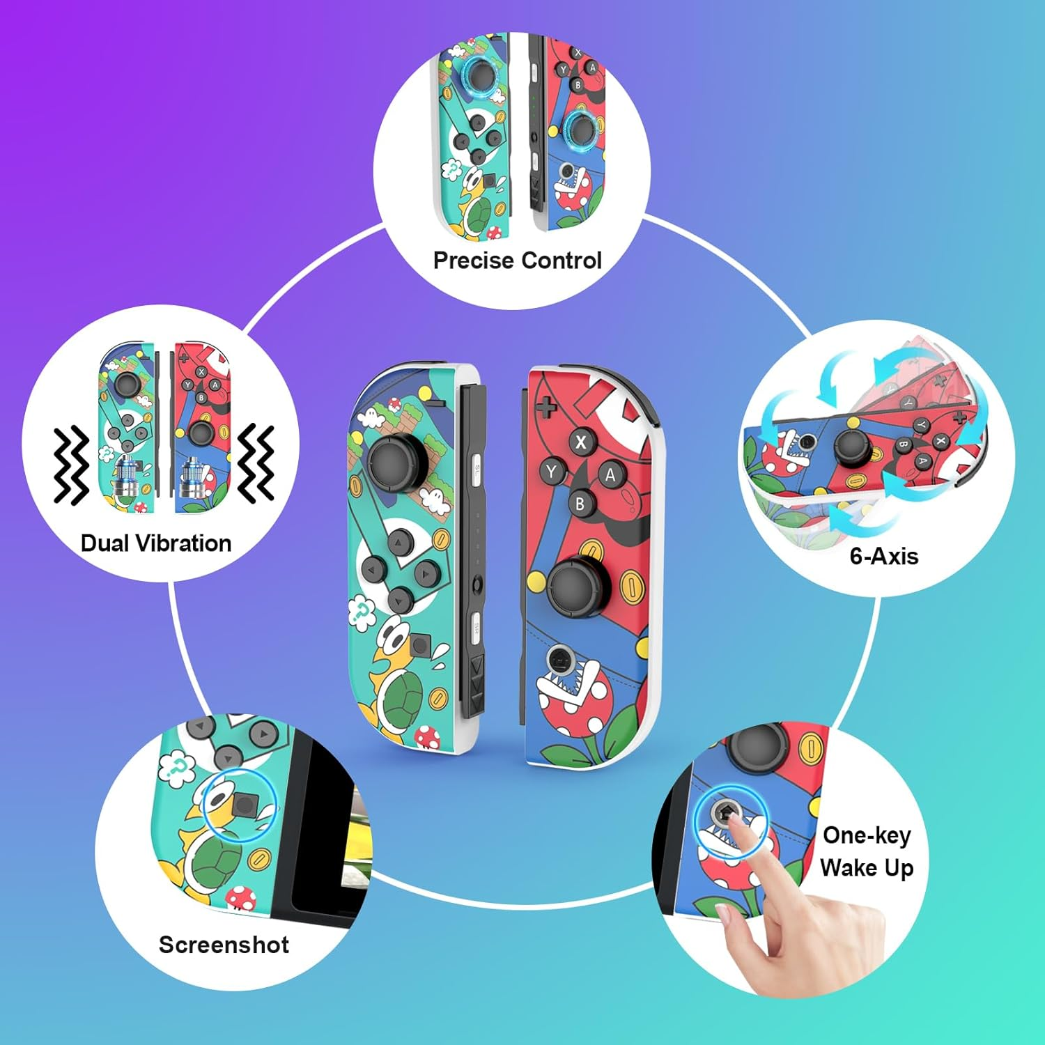 Wireless Controller Compatible with Switch/Lite/Oled, Joypad for Console, Wireless Replacement for Game Pad, Joystick Support Dual Vibration/6 Axis Motion/One-Key Wake-Up, Red Green image number 3