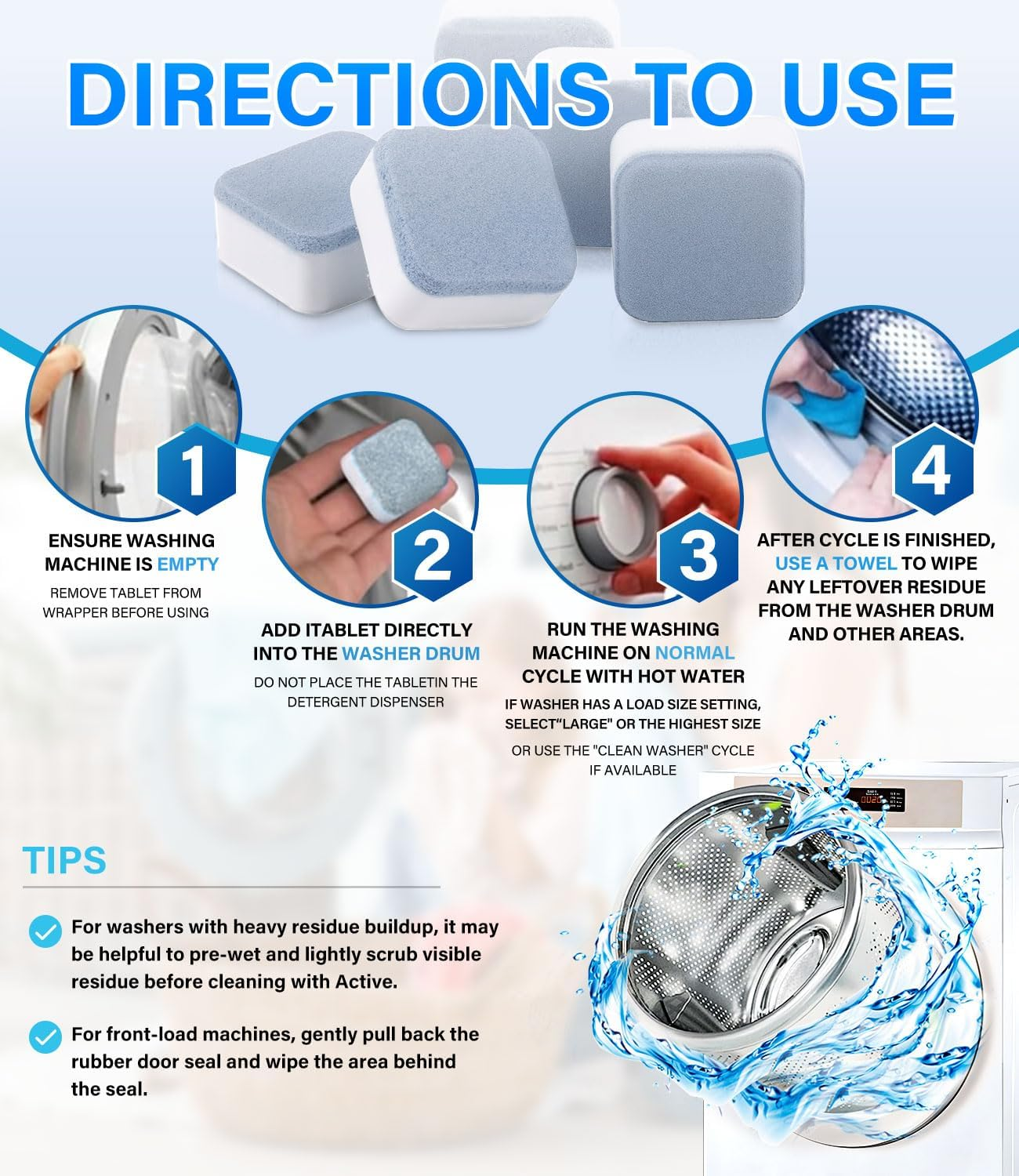 Washing Machine Cleaner Tablets - 36Pcs Deep Cleaning Tablet Remover for All Washers Front Loader & Top Load, Clean inside Drum and Laundry Tub Seal, Deodorant with Triple Decontamination