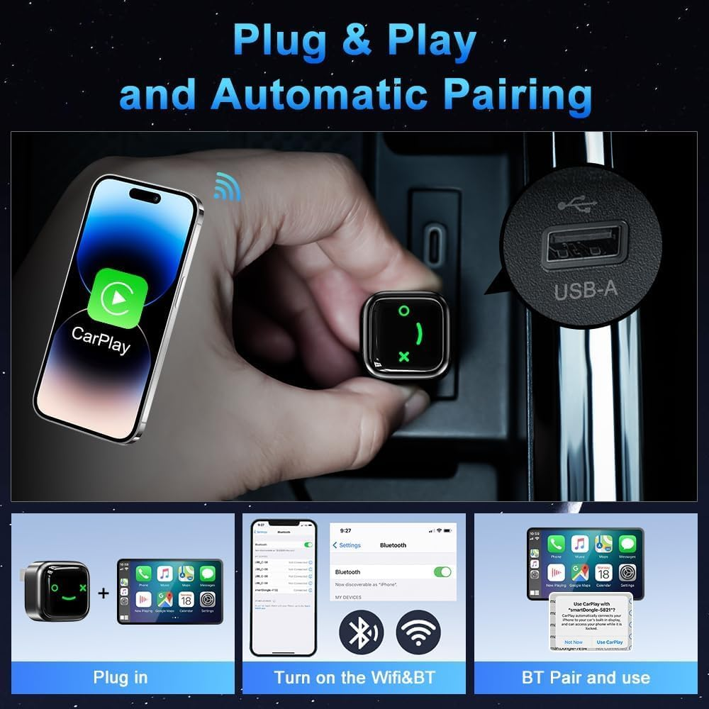 Wireless Carplay Adapter, Upgrade Wired Carplay to Wireless, Mini USB Design for Cars with Built-In Wired Apple Carplay Plug & Play Easy Use Fast Stable Connection Car Play for Iphone & Android (I-1) image number 1