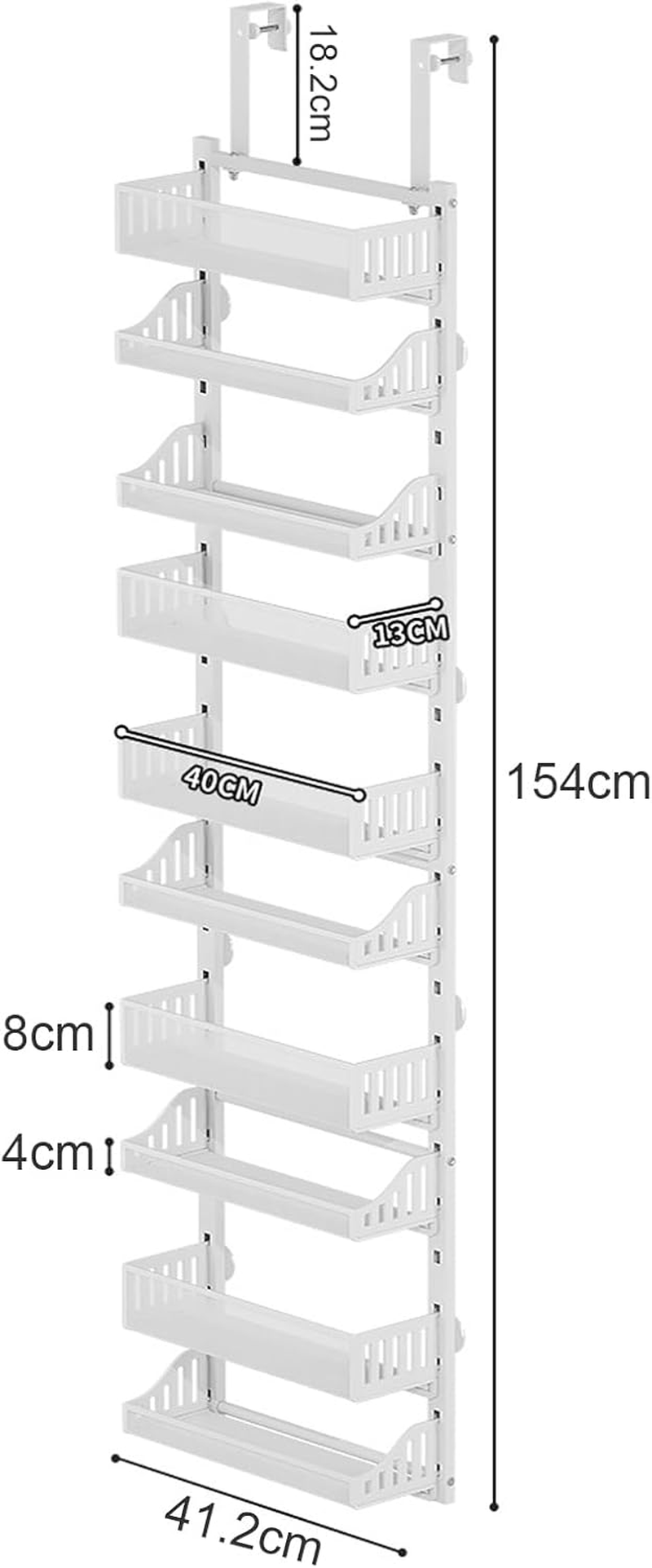 10-Tier over the Door Pantry Organizer, over the Door Organizer with Adjustable Basket, Metal Hanging Spice Rack, Heavy-Duty Pantry Doors Storage Shelf for Kitchen, Bathroom (White) image number 5