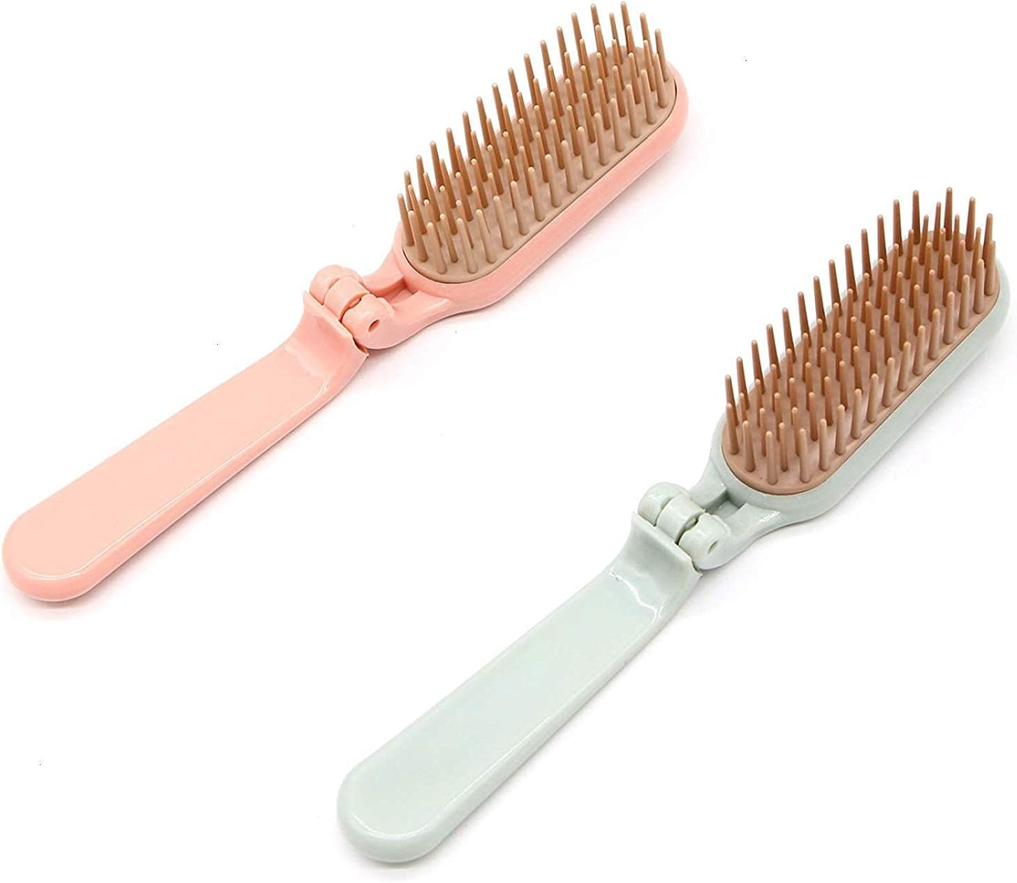 2 Pack Folding Hair Combs Hair Brush Compact Pocket Size Travel Purse Locker, Blue & Pink image number 1
