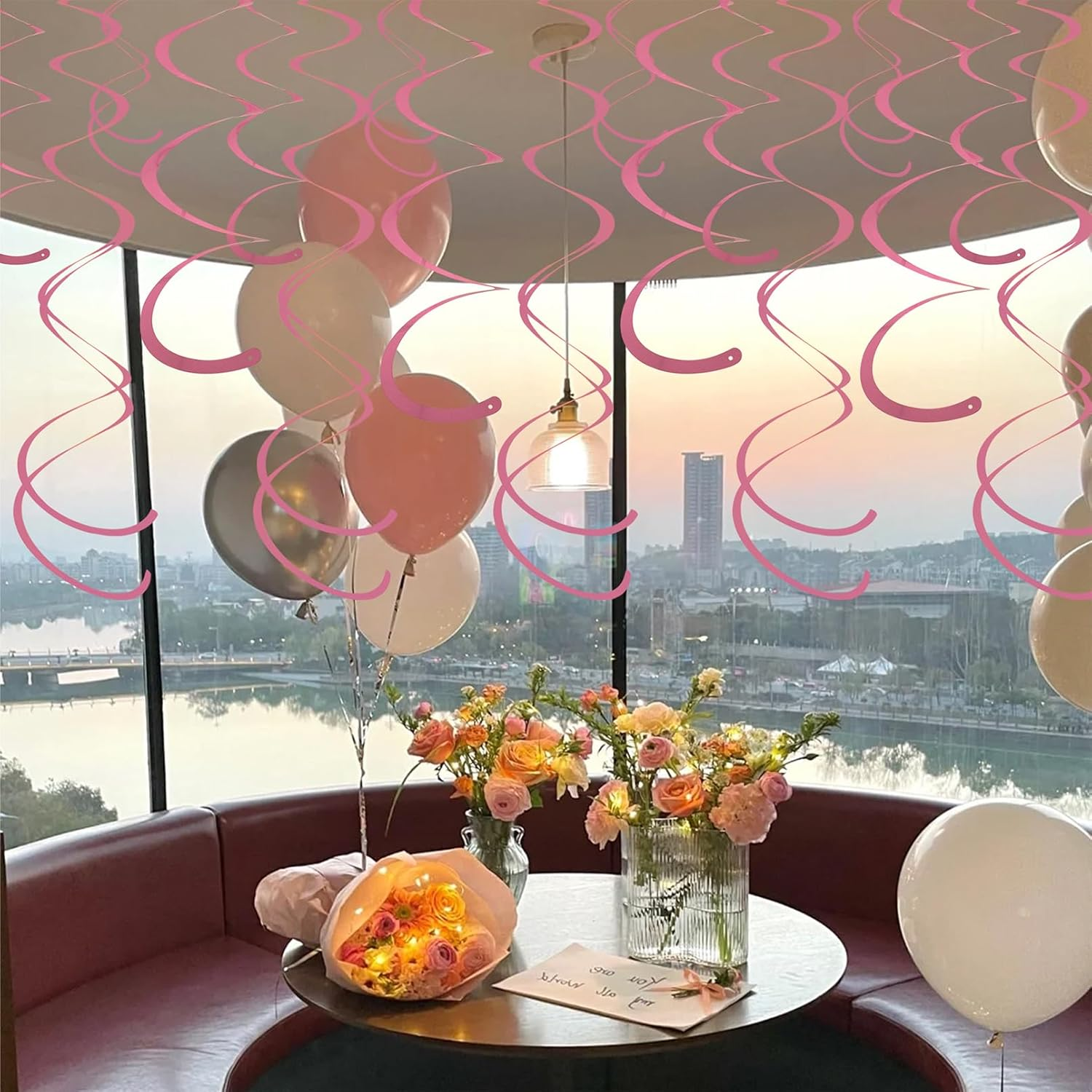 OJIOUI 28Pack Colorful Ceiling Swirl Foil Decorations Hanging Plastic Streamer Themed Swirl Party Decoration for Wedding Birthday Graduation Wedding Celebration Baby Shower Party (Pink) image number 4