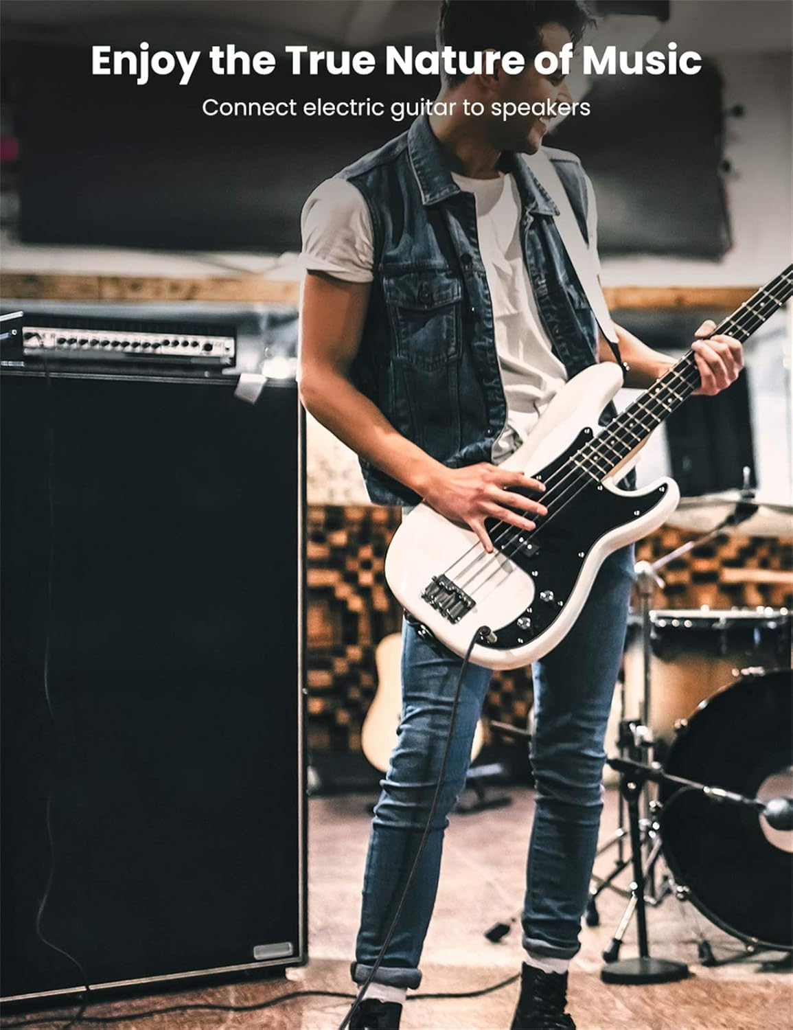 UGREEN 1/4 Inch Guitar Cable Instrument Cable 6.35Mm Mono Jack TS Unbalanced Patch Speaker Cord Braided Straight Male Amp Cord Zinc Alloy Casing Compatible with Electric Guitar Bass Keyboard, 3M