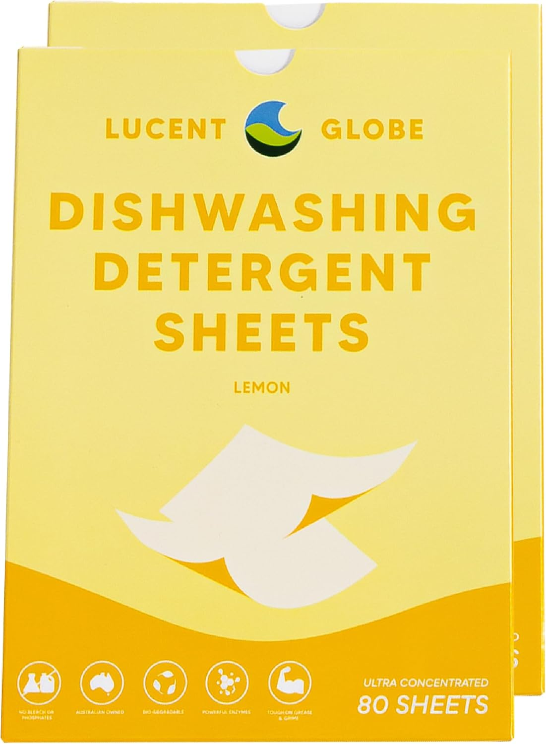 Lucent Globe Dishwasher Dishwashing Detergent Sheets, 160 Washes, Dishwashing Tablets Alternative. Plant-Based, Eco-Friendly, Fully Biodegradable, Plastic Free Packaging (Pack of 160, Lemon) image number 2