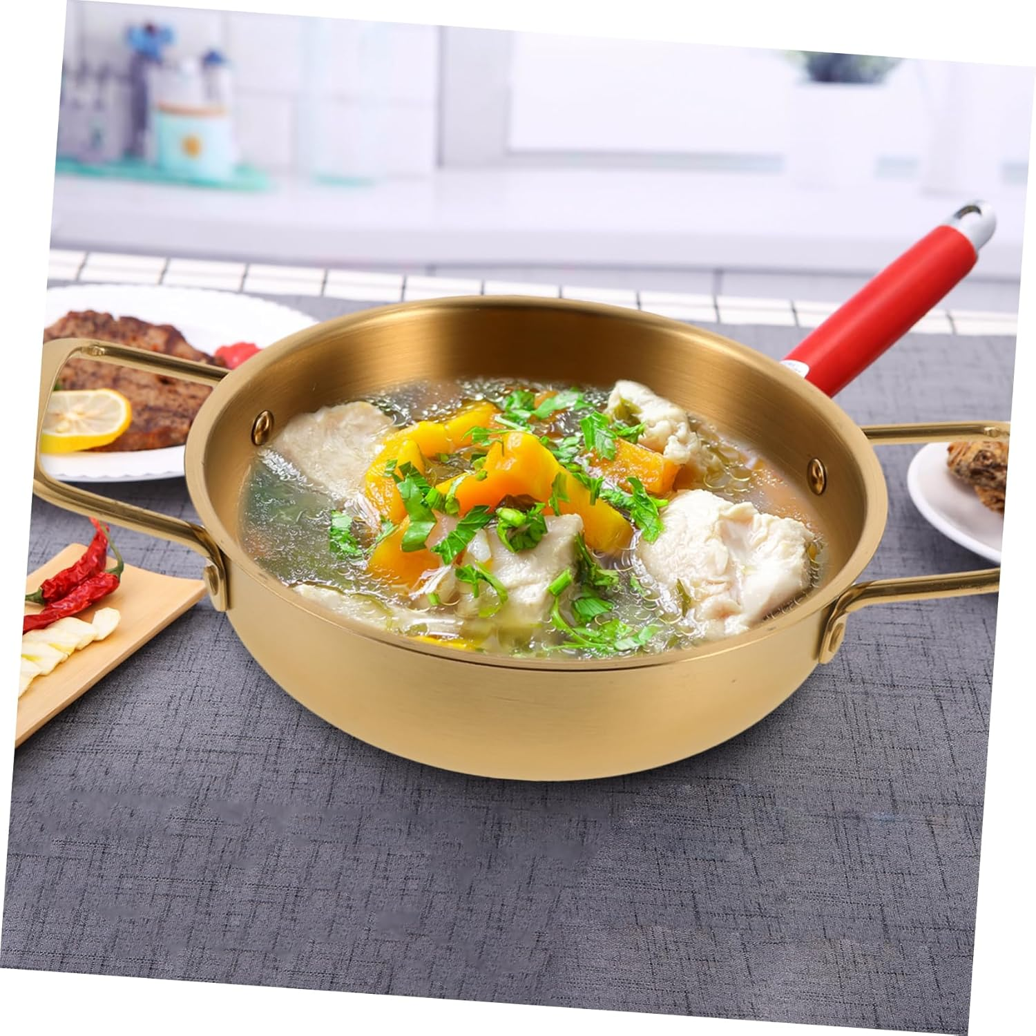 FUNOMOCYA 1Pc Household Noodle Pot Stainless Steel Stockpot with Binaural Handles and Easy to Clean for Ramen and Soup Cooking image number 1