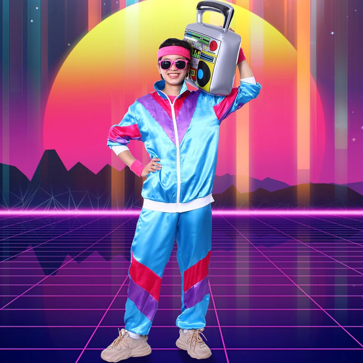 80S 90S Costume Men Women Retro 80S Tracksuit 1980S Disco Costume Fancy Dress Workout Costumes for Adult Shell Suit for Men Women Outfits Adults Halloween 90S Theme Party image number 1